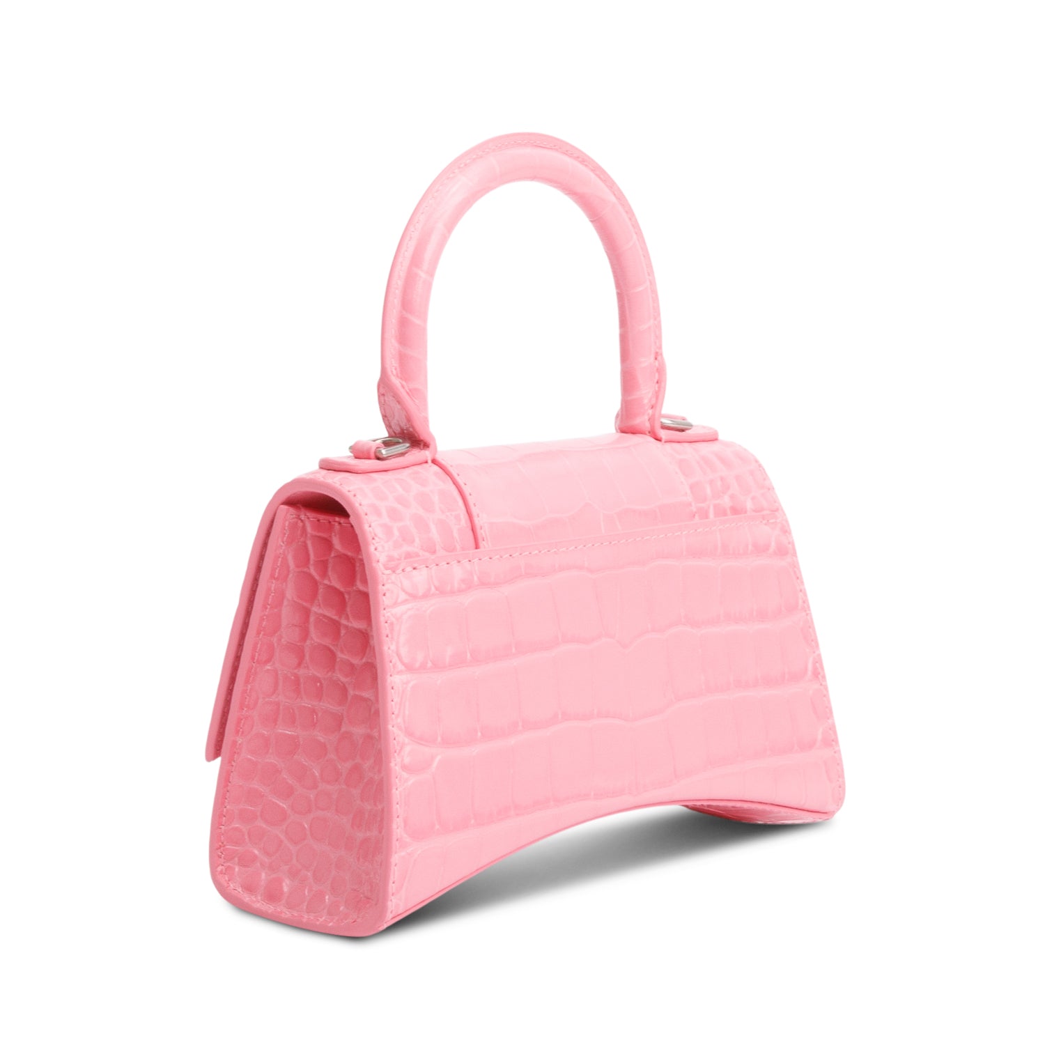 Balenciaga Pink Croc-Embossed Leather XS Hourglass Top Handle Bag w/ Strap