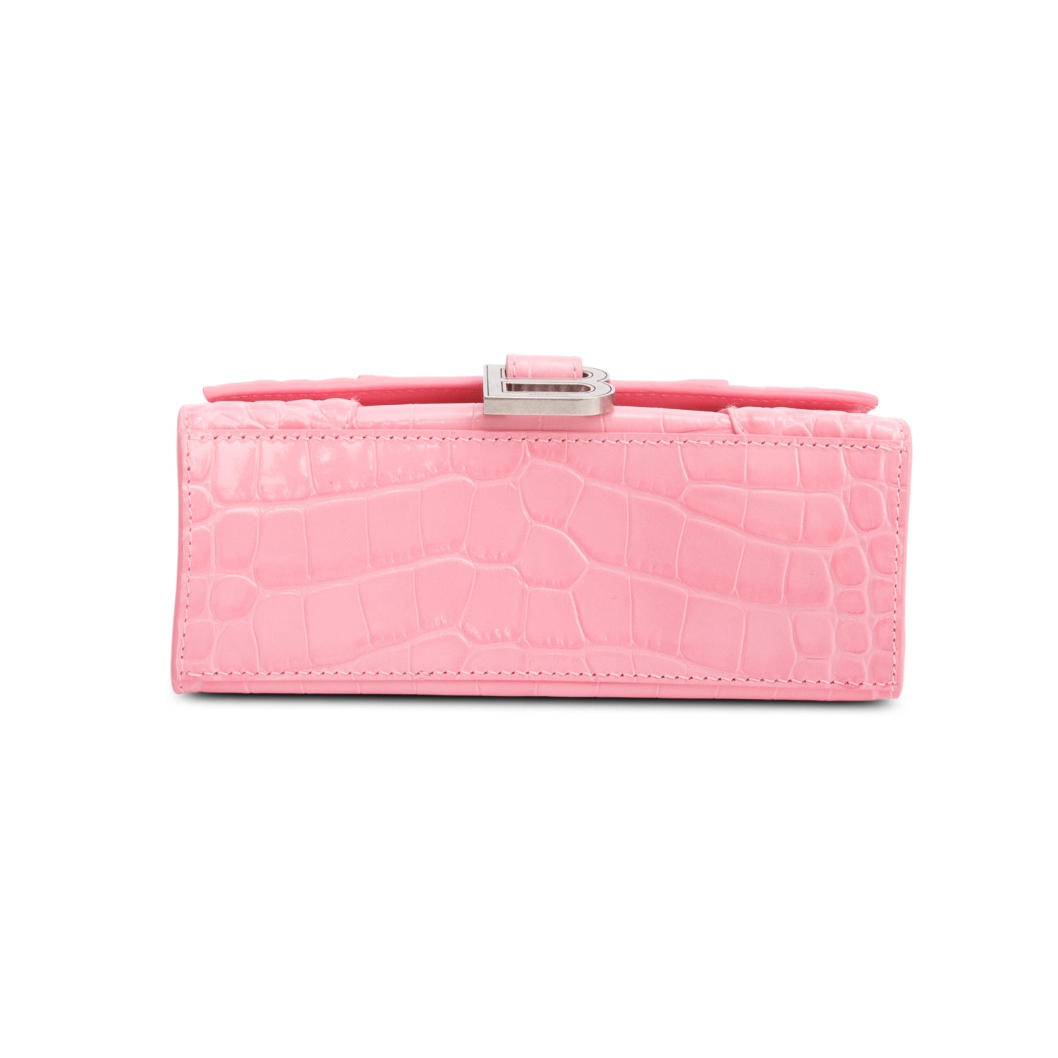 Balenciaga Pink Croc-Embossed Leather XS Hourglass Top Handle Bag w/ Strap