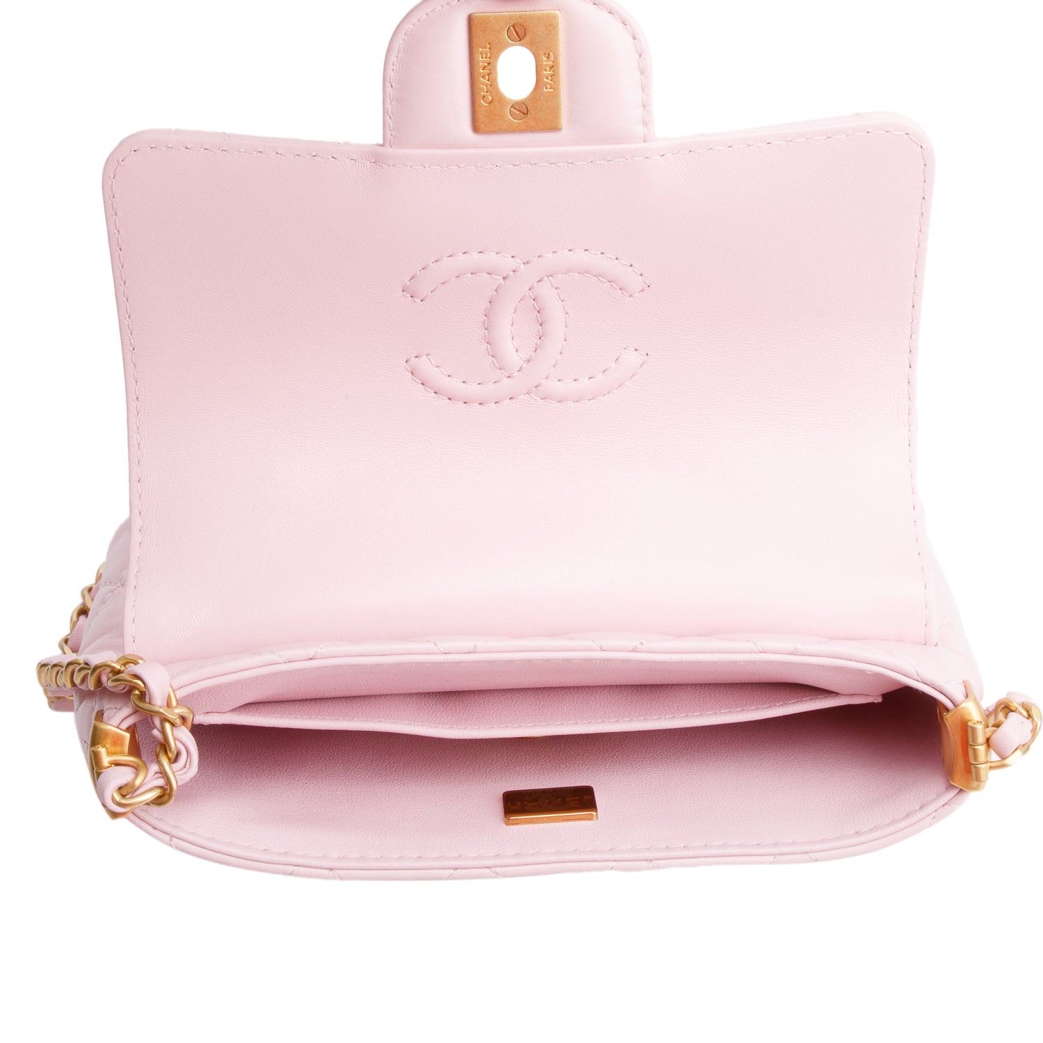 Chanel Pink Quilted Lambskin Leather Mini Top Handle Flap Bag