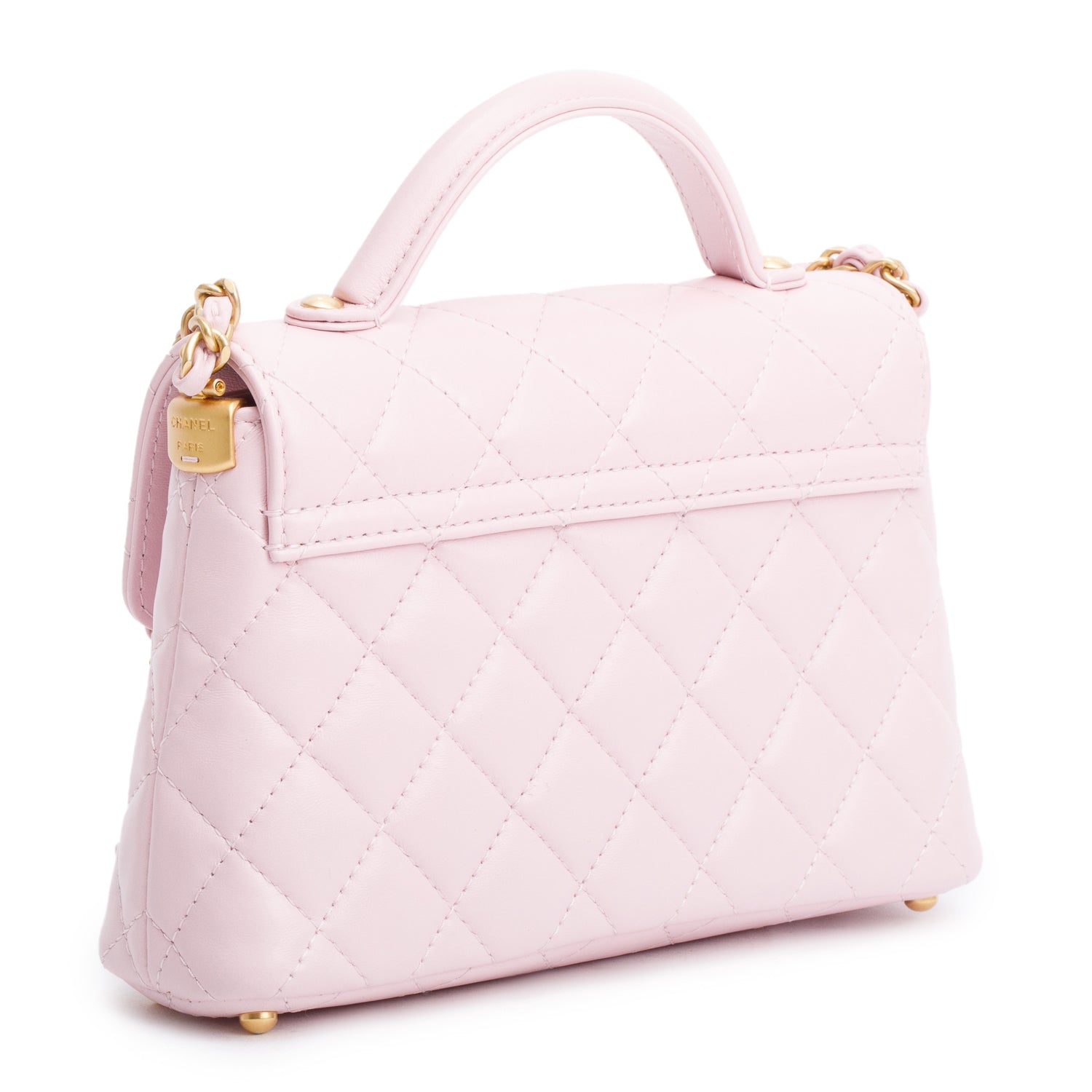 Chanel Pink Quilted Lambskin Leather Mini Top Handle Flap Bag