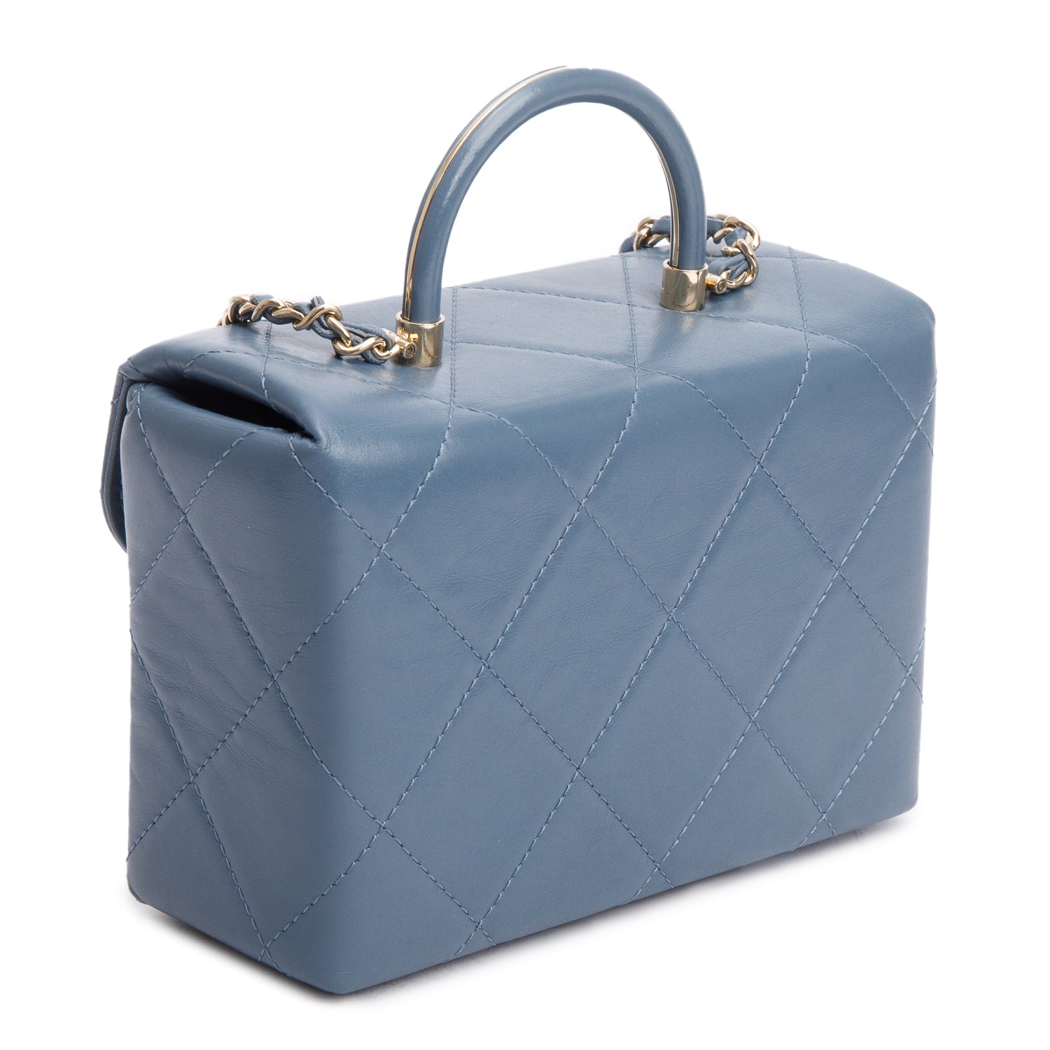 Chanel 2023 Blue Quilted Lambskin Leather Vanity Top Handle Bag w/ Receipt