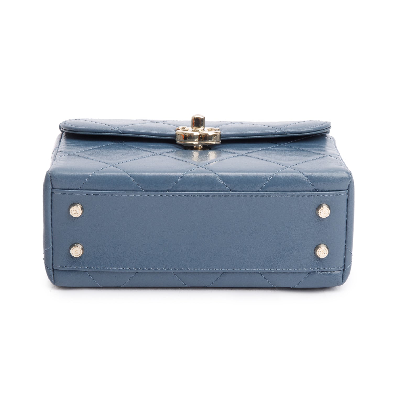 Chanel 2023 Blue Quilted Lambskin Leather Vanity Top Handle Bag w/ Receipt