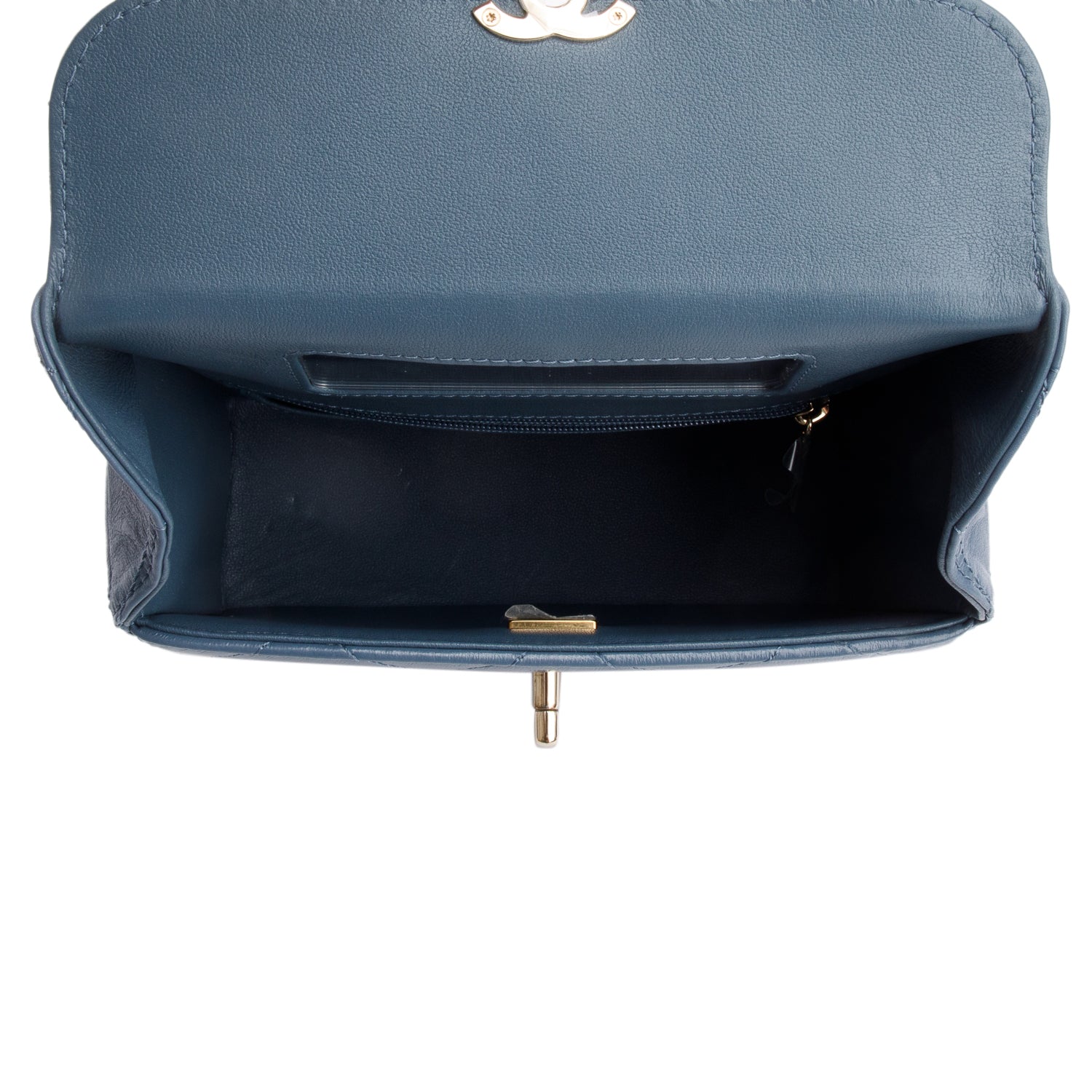 Chanel 2023 Blue Quilted Lambskin Leather Vanity Top Handle Bag w/ Receipt