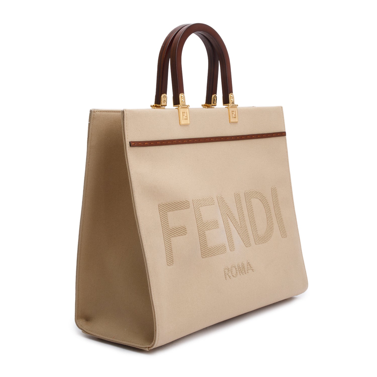 Fendi Neutral Canvas Medium Sunshine Tote Bag w/ Box