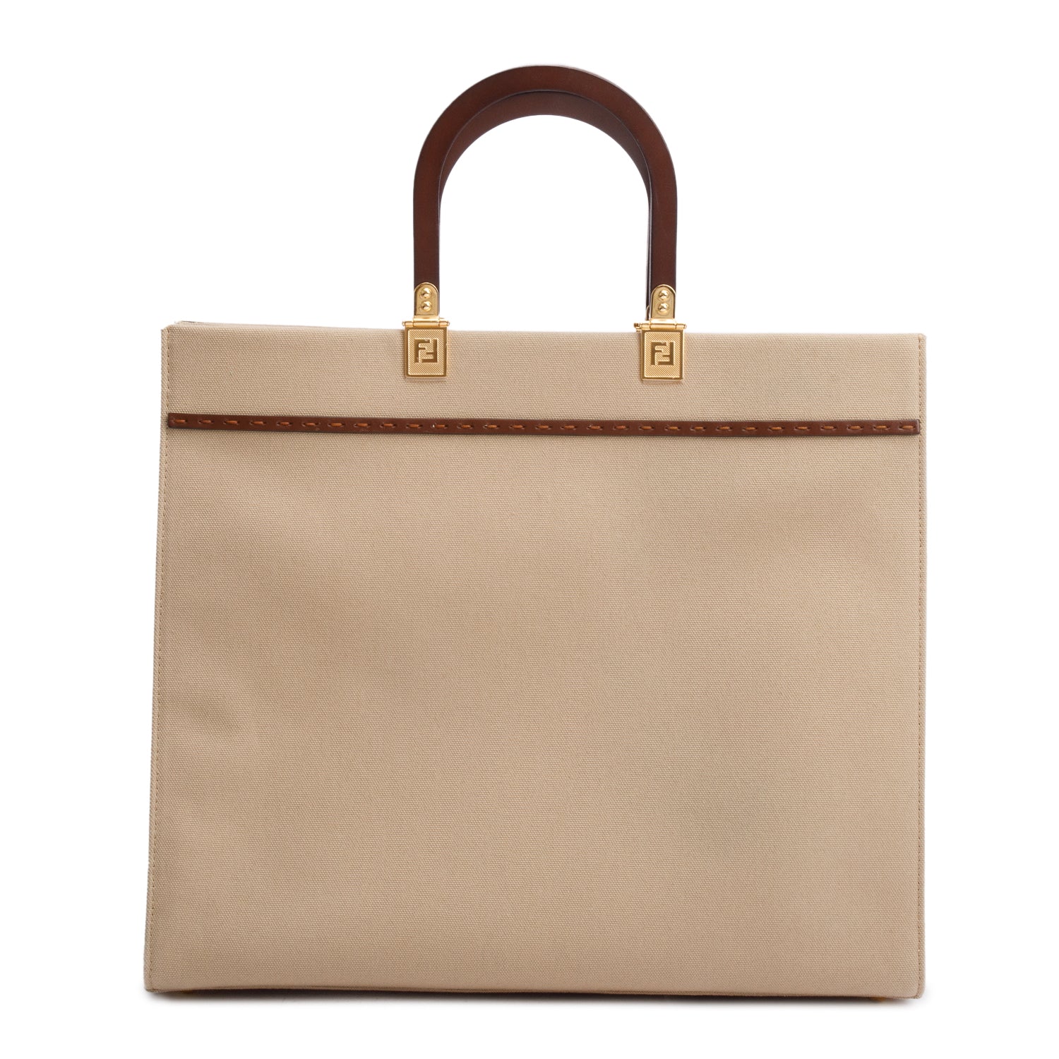 Fendi Neutral Canvas Medium Sunshine Tote Bag w/ Box