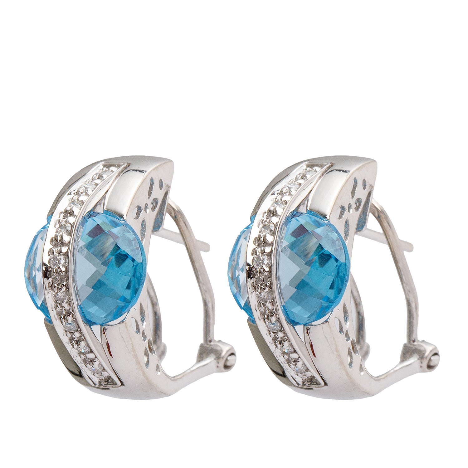 14k White Gold Blue Topaz & Diamond Earrings