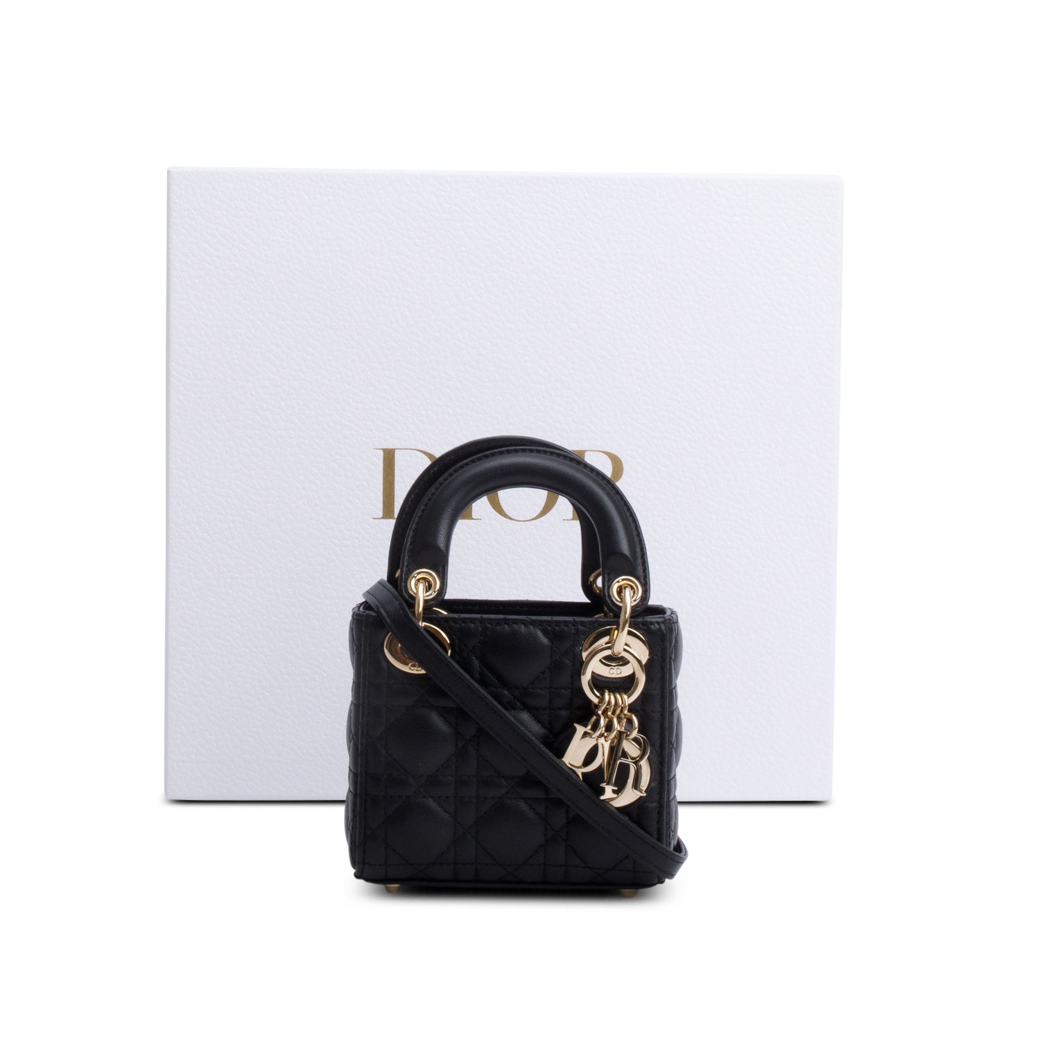 Christian Dior 2022 Black Leather Micro Lady Dior Bag w/ Box & Receipt