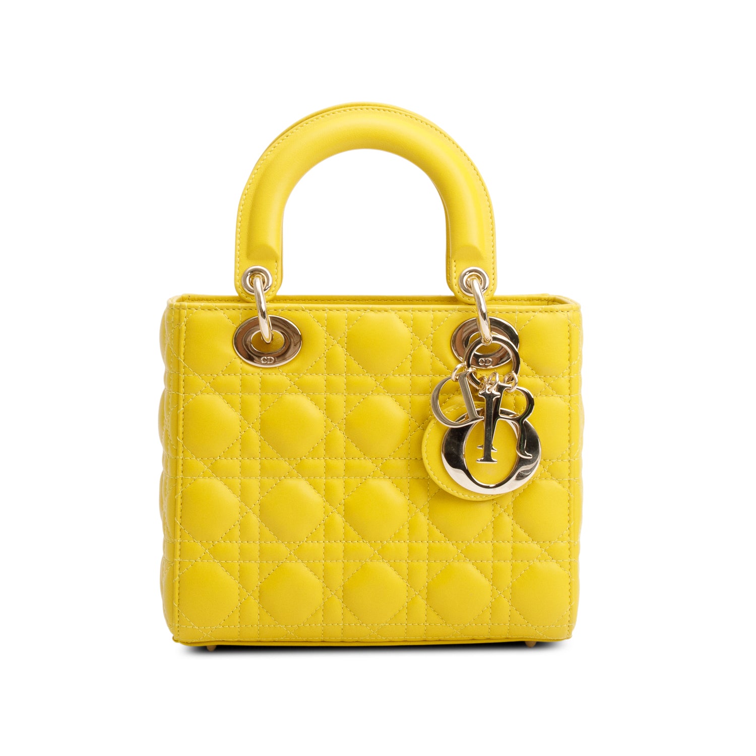 Christian Dior Yellow Cannage Lambskin Leather Small Lady Dior My ABCDior Bag w/ Strap