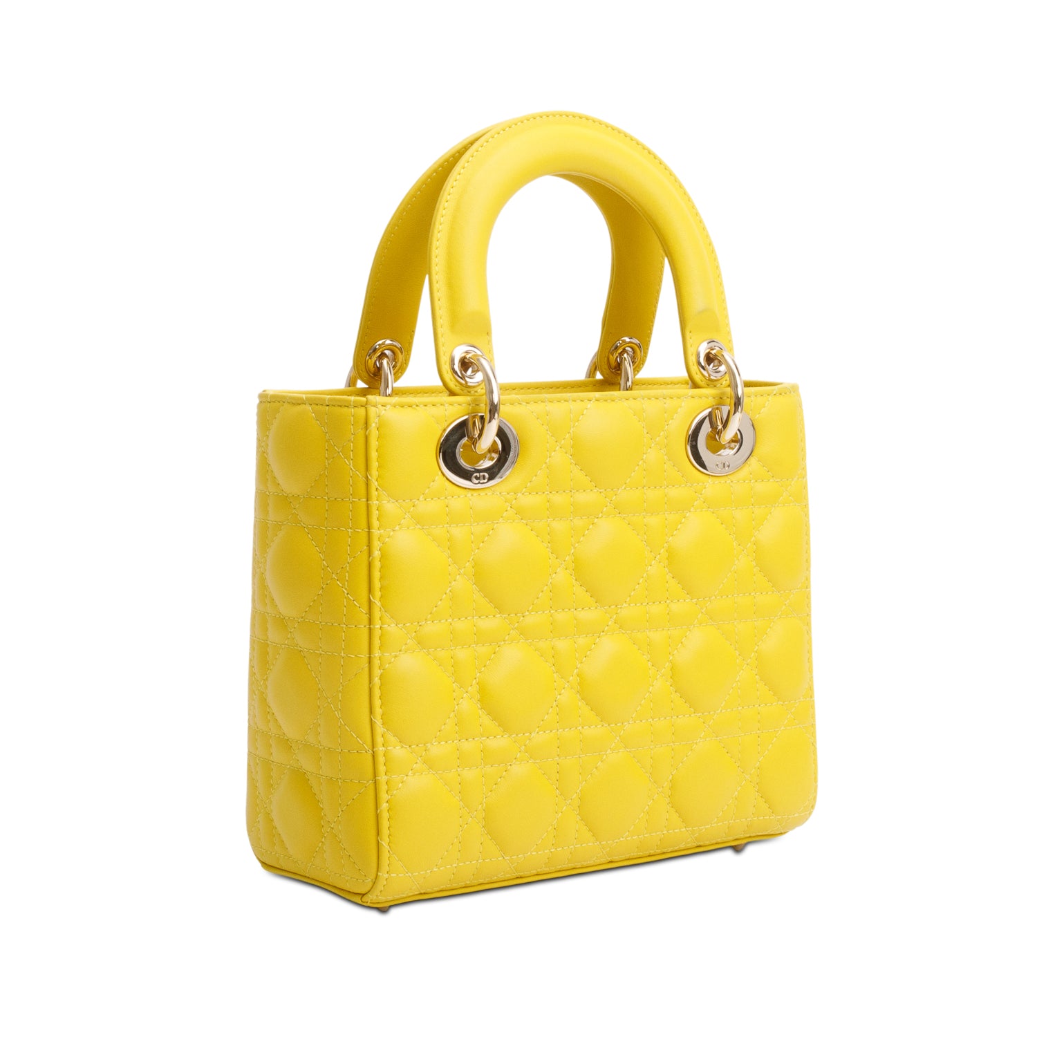 Christian Dior Yellow Cannage Lambskin Leather Small Lady Dior My ABCDior Bag w/ Strap