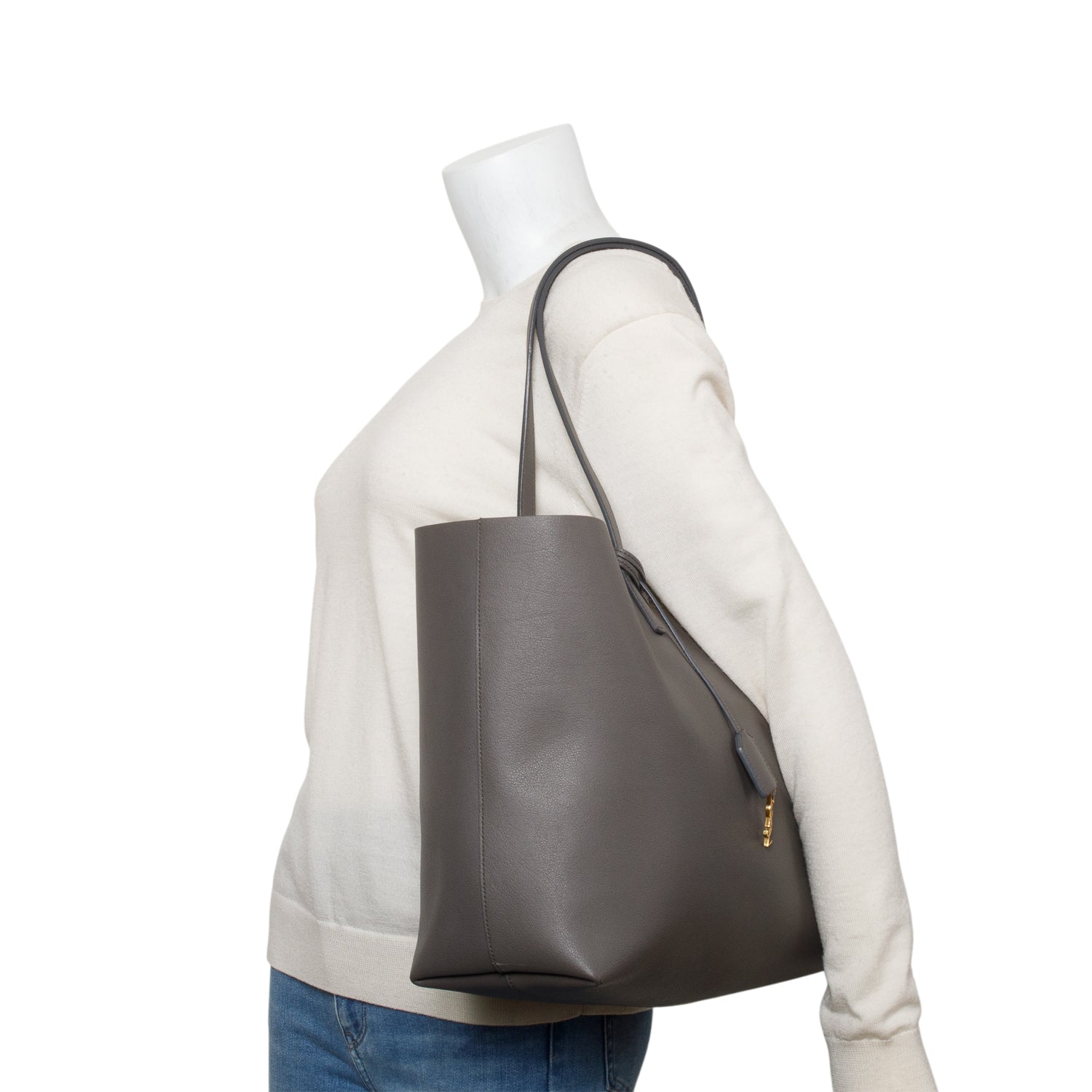 Saint Laurent Grey Leather Large E/W Shopping Tote w/ Pouch