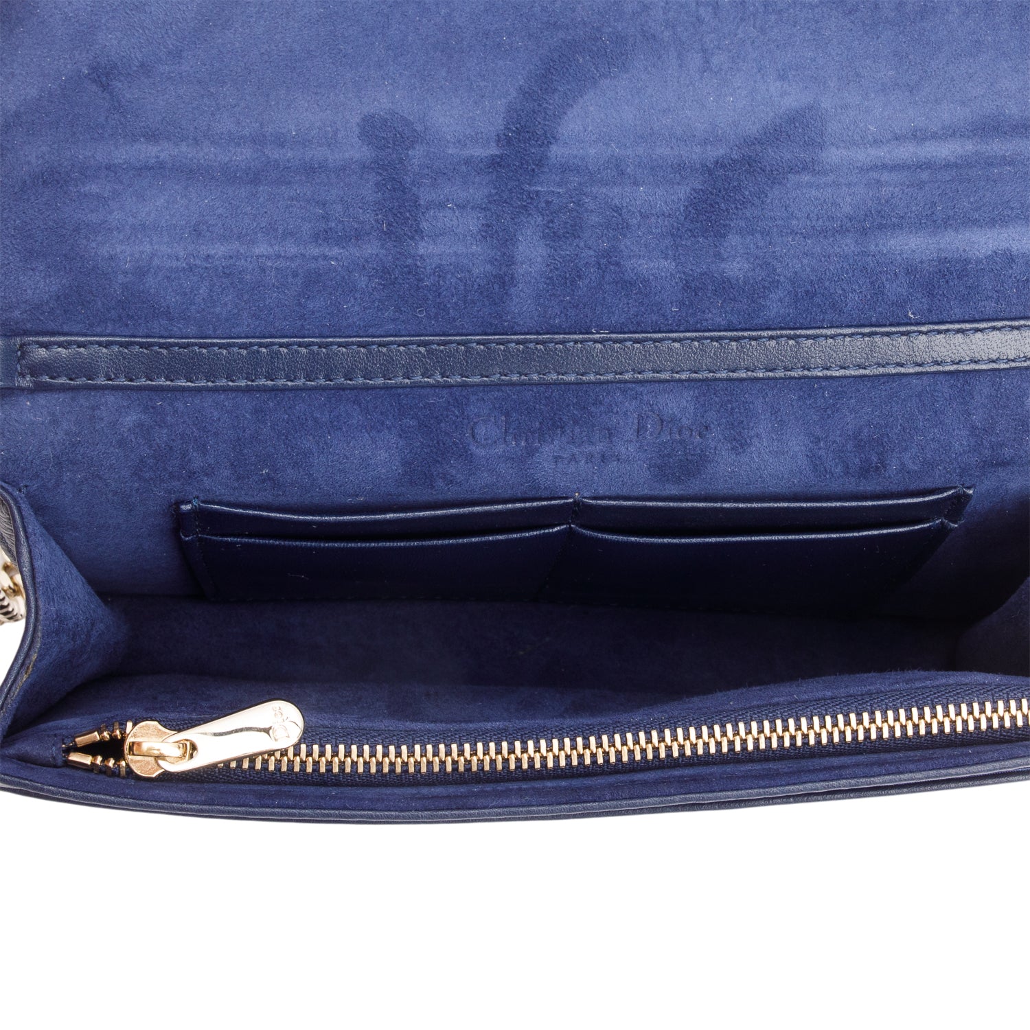 Christian Dior Blue Grained Calfskin Diorama Wallet on Chain