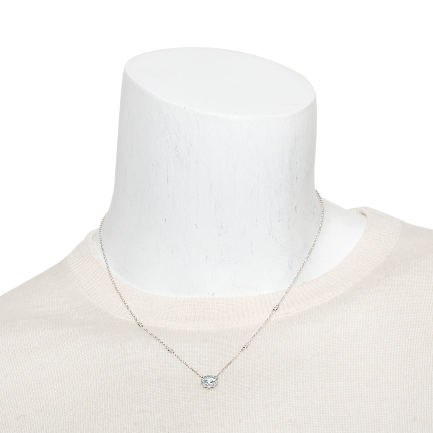 Effy 14k White Gold Aquamarine & Diamond Pendant Necklace