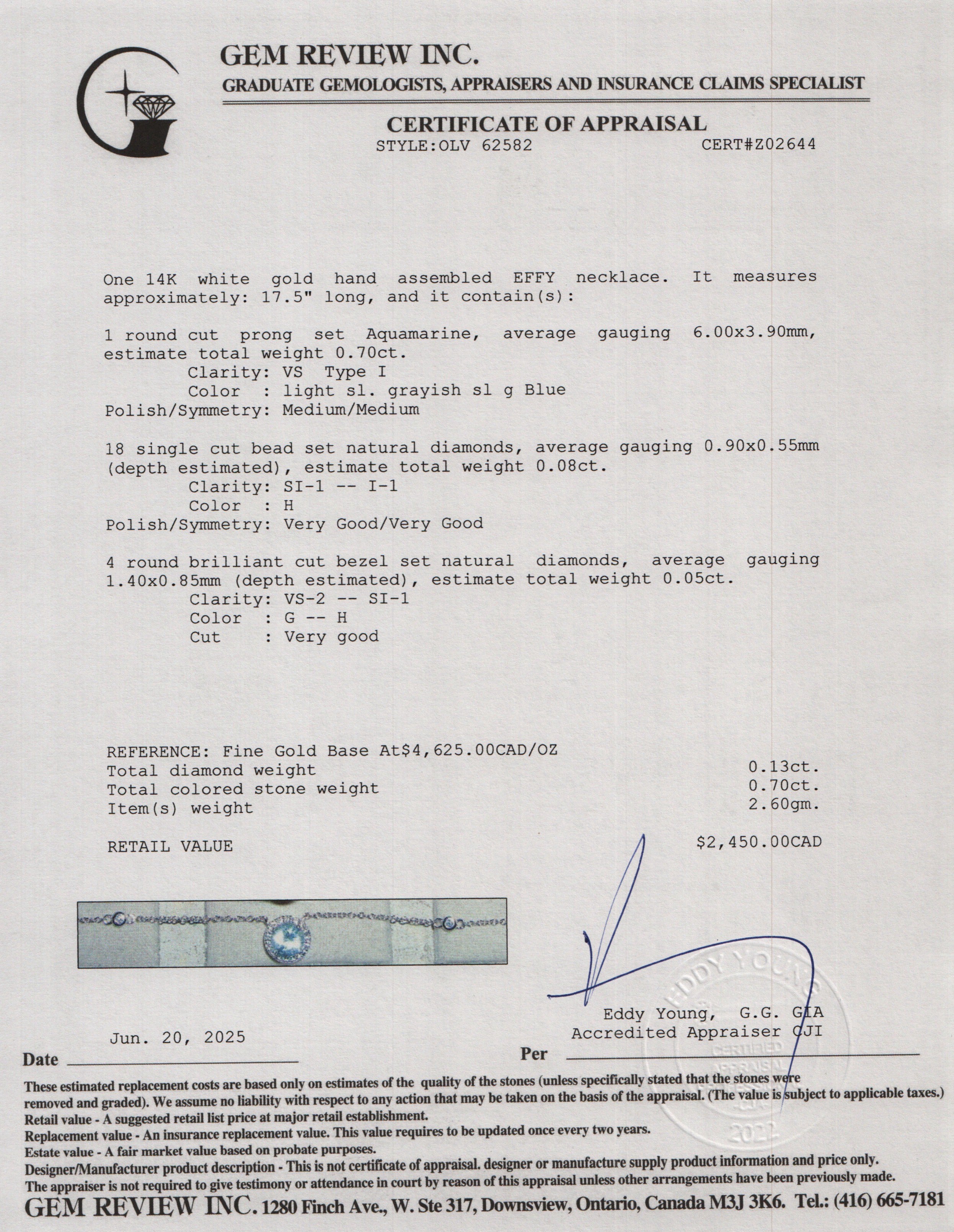 Effy 14k White Gold Aquamarine & Diamond Pendant Necklace