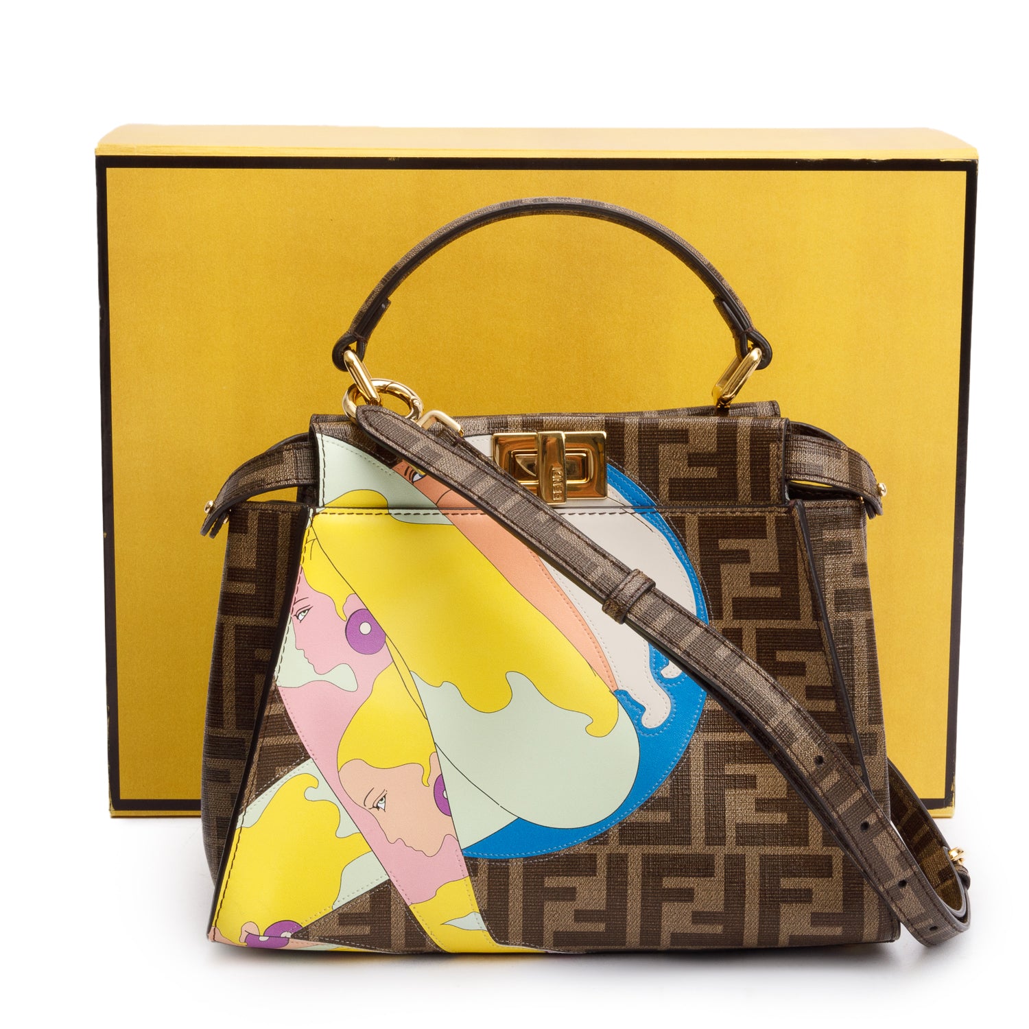 Fendi x Antonio Lopez FF Zucca Canvas Print Inlay Mini Peekaboo Bag w/ Strap & Box