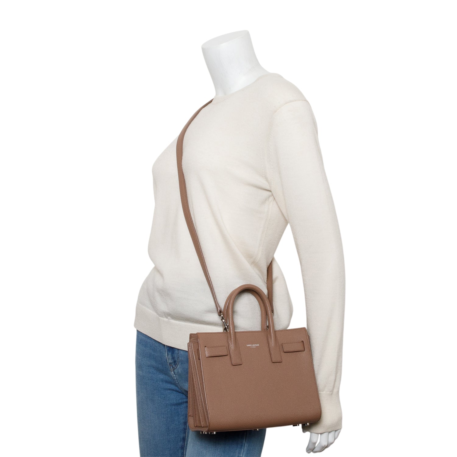 Saint Laurent Beige Grained Leather Nano Sac De Jour w/ Strap