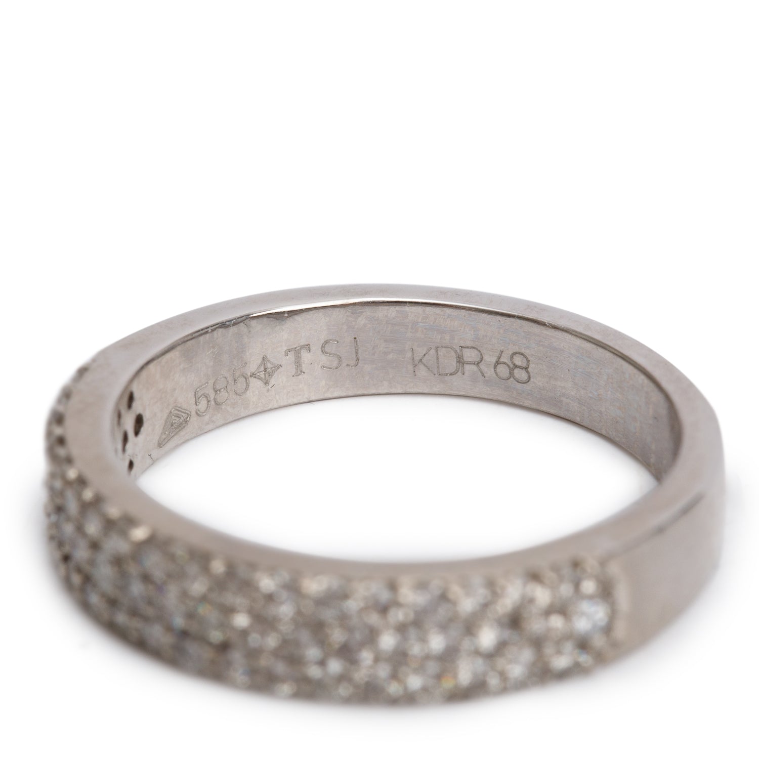 14k White Gold Three-Rows Diamond Band Ring, Size 7