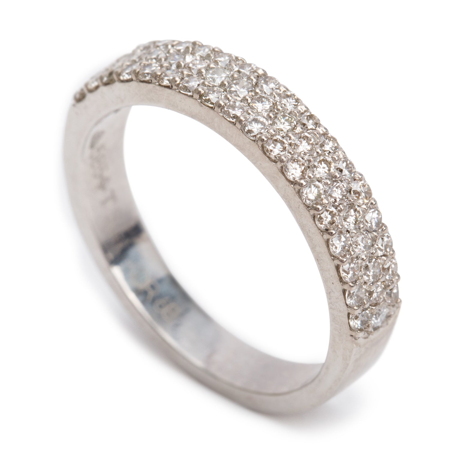 14k White Gold Three-Rows Diamond Band Ring, Size 7