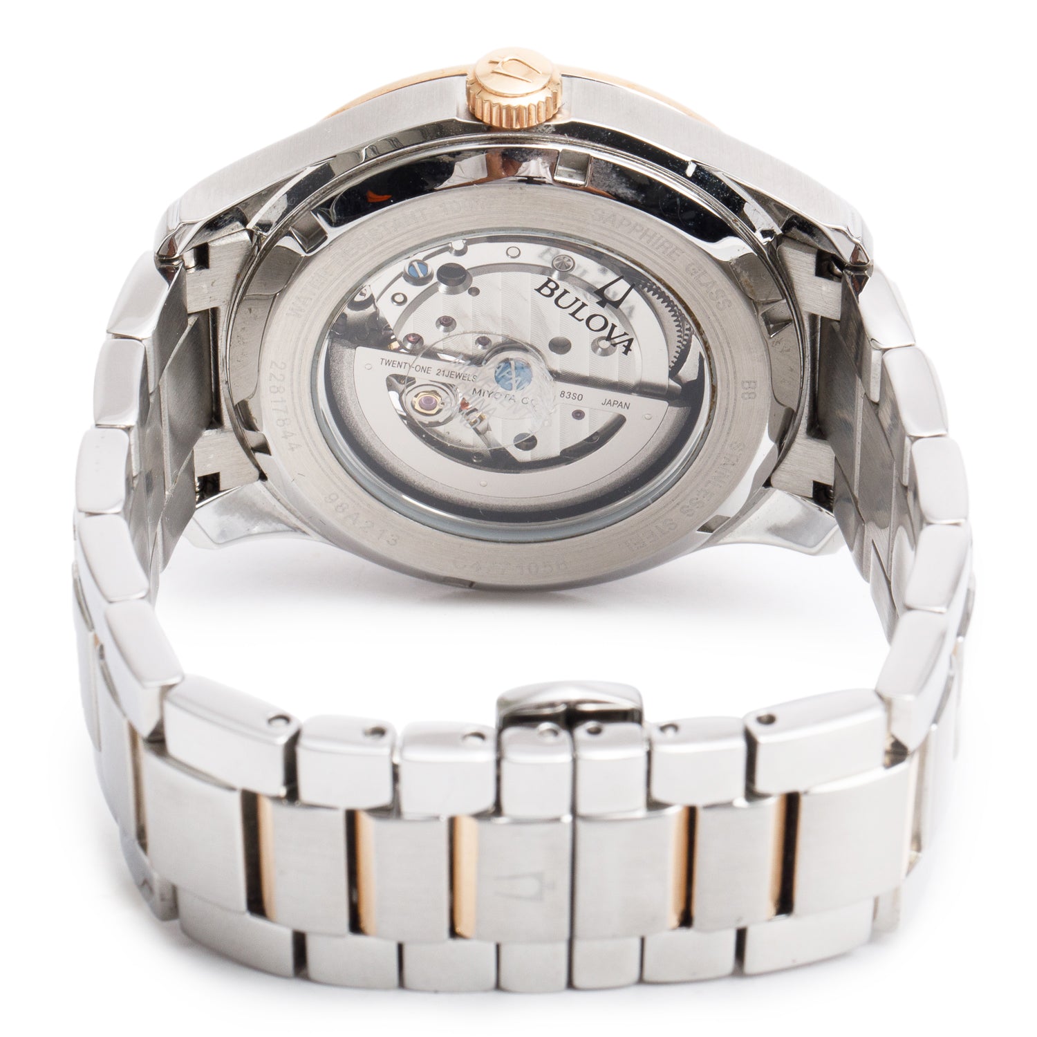 Bulova Stainless Steel & Rose Gold Plated Wilton 42 MM Automatic Watch 98A213 w/ Box & Papers