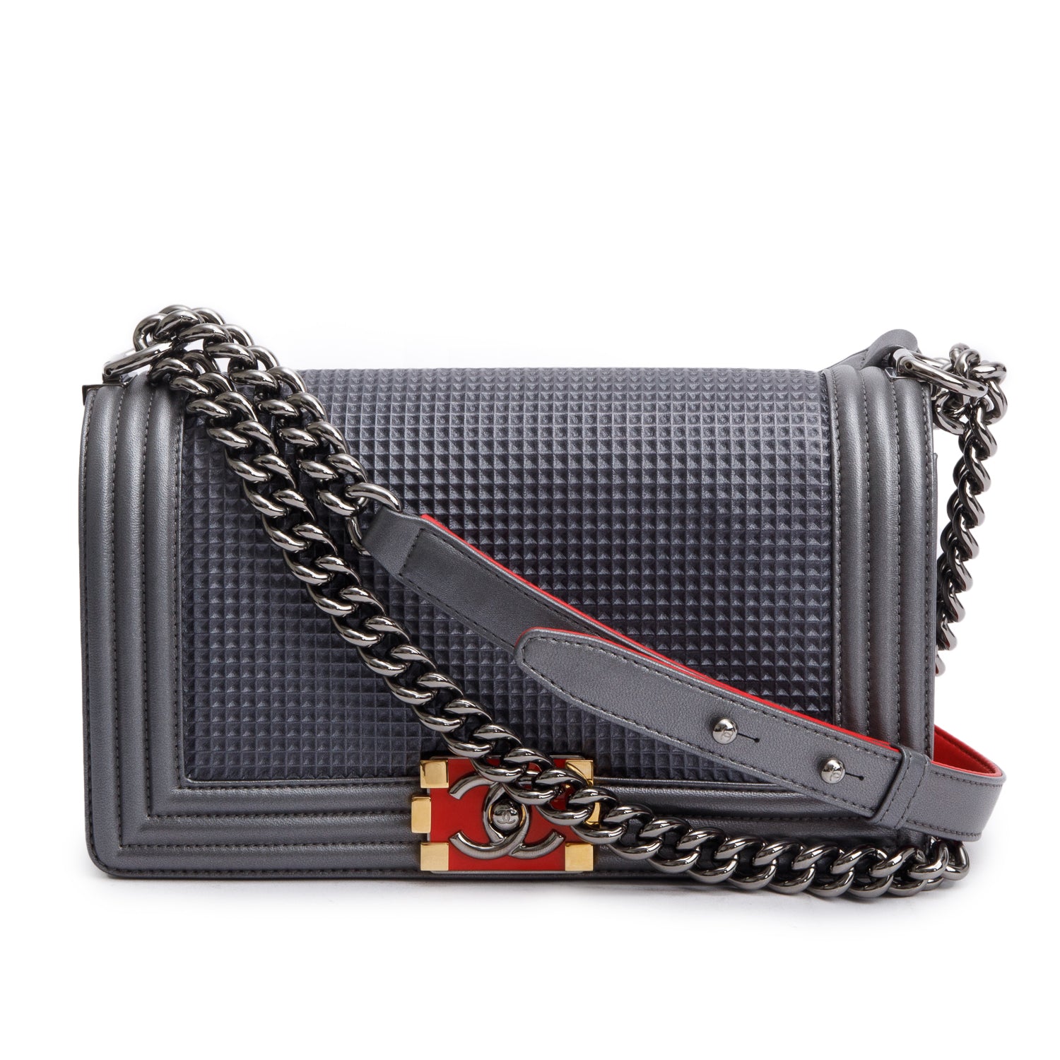 Chanel Grey Lambskin Leather Medium Cube Boy Bag w/ Authenticity Card