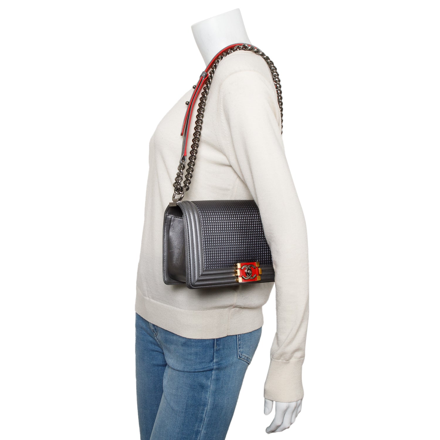 Chanel Grey Lambskin Leather Medium Cube Boy Bag w/ Authenticity Card