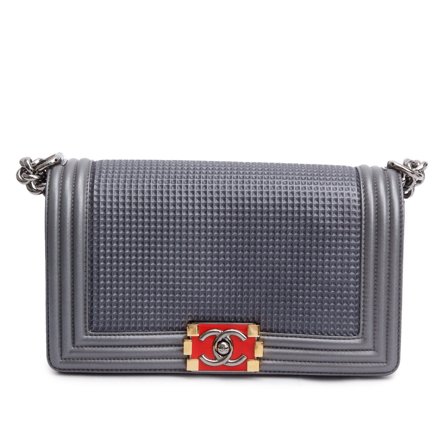Chanel Grey Lambskin Leather Medium Cube Boy Bag w/ Authenticity Card