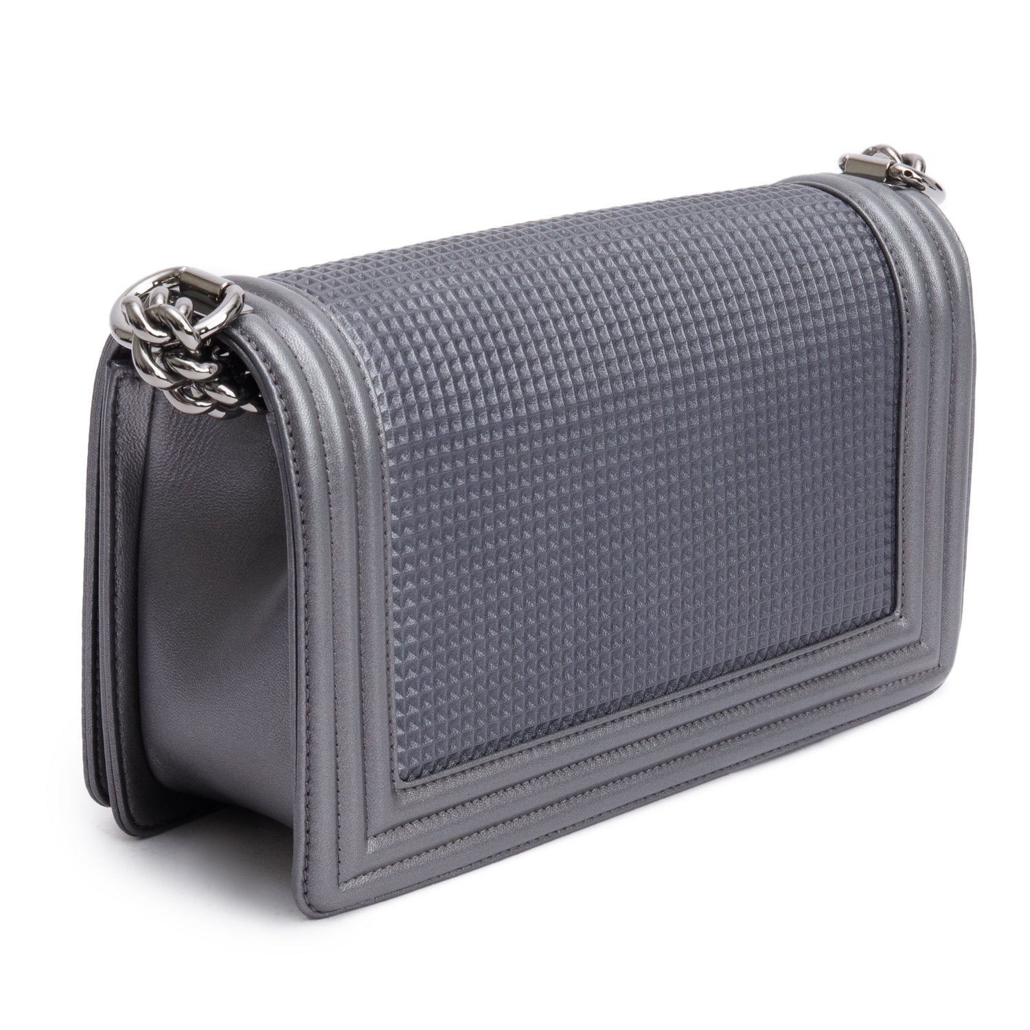 Chanel Grey Lambskin Leather Medium Cube Boy Bag w/ Authenticity Card
