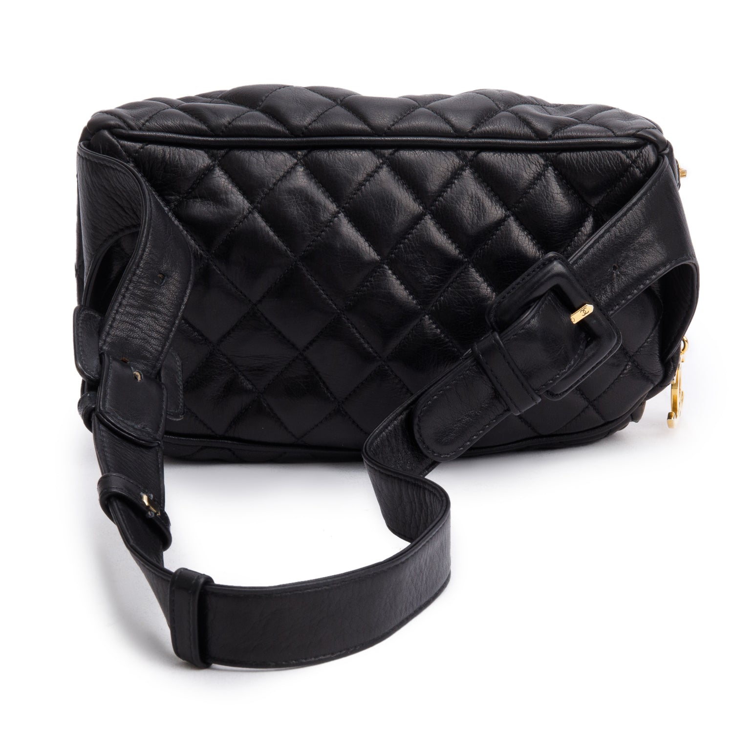 Chanel Vintage Black Quilted Lambskin Leather CC Waist Bag