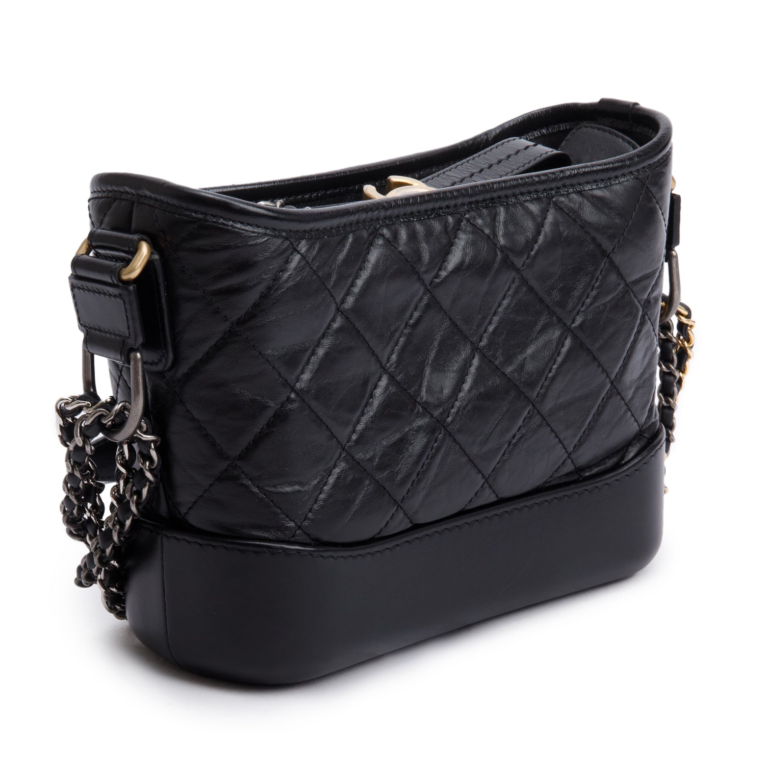 Chanel 2020 Black Aged Calfskin Leather Small Gabrielle Hobo w/ Authenticity Card