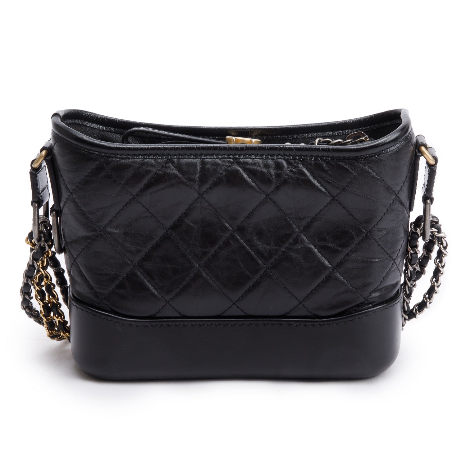 Chanel 2020 Black Aged Calfskin Leather Small Gabrielle Hobo w/ Authenticity Card