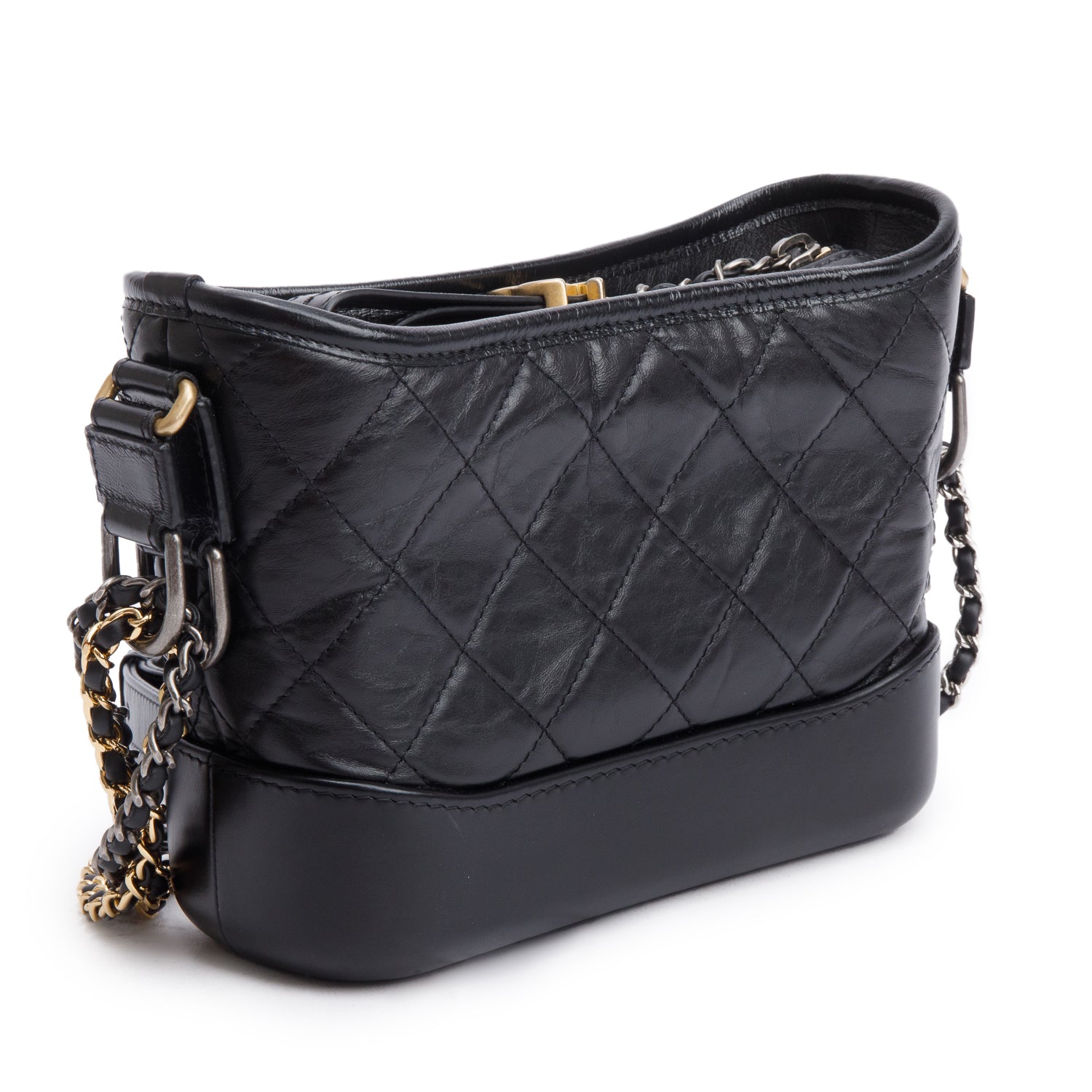 Chanel 2020 Black Aged Calfskin Leather Small Gabrielle Hobo w/ Authenticity Card