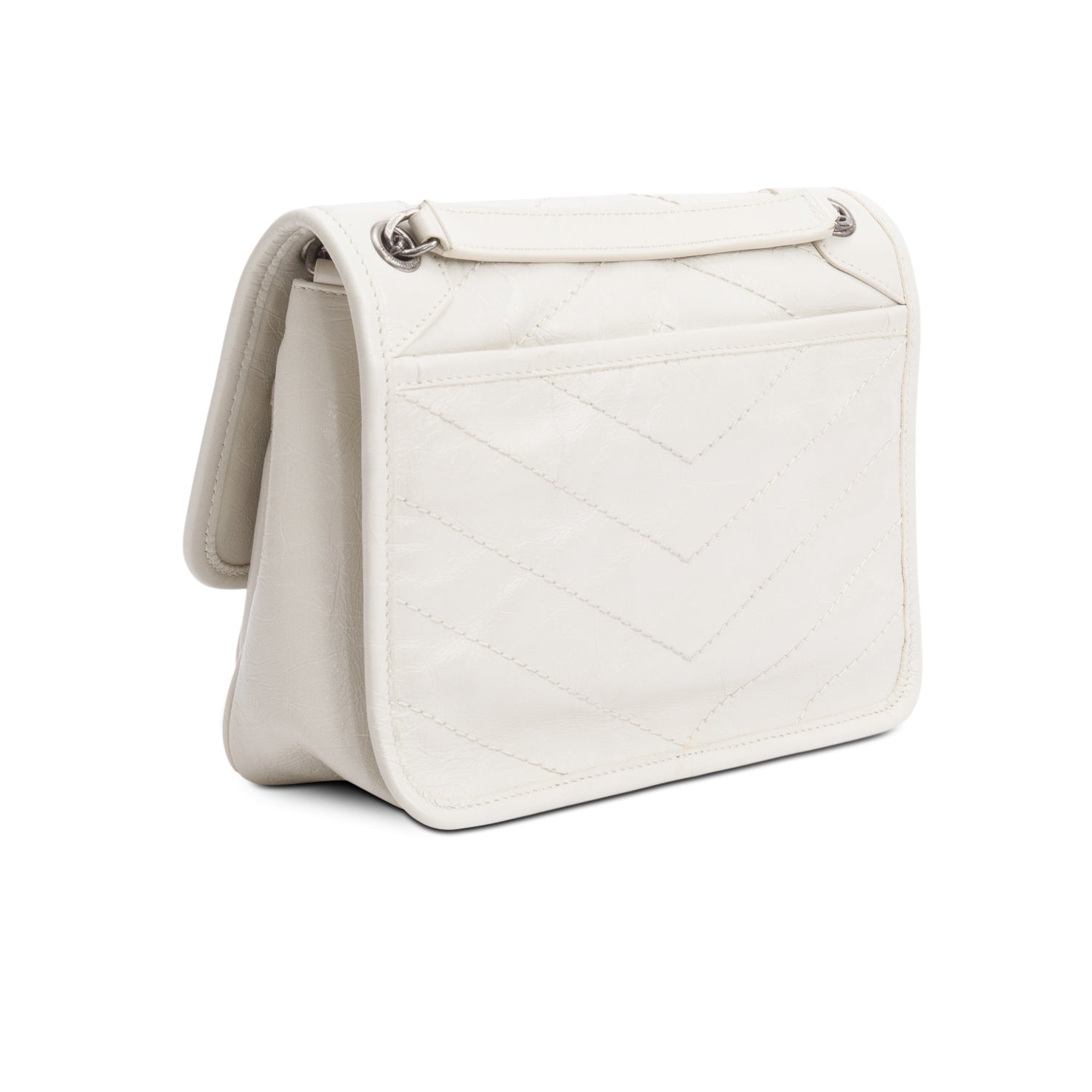 Saint Laurent Ivory Crinkled Calfskin Matelasse Leather Baby Niki Chain Satchel