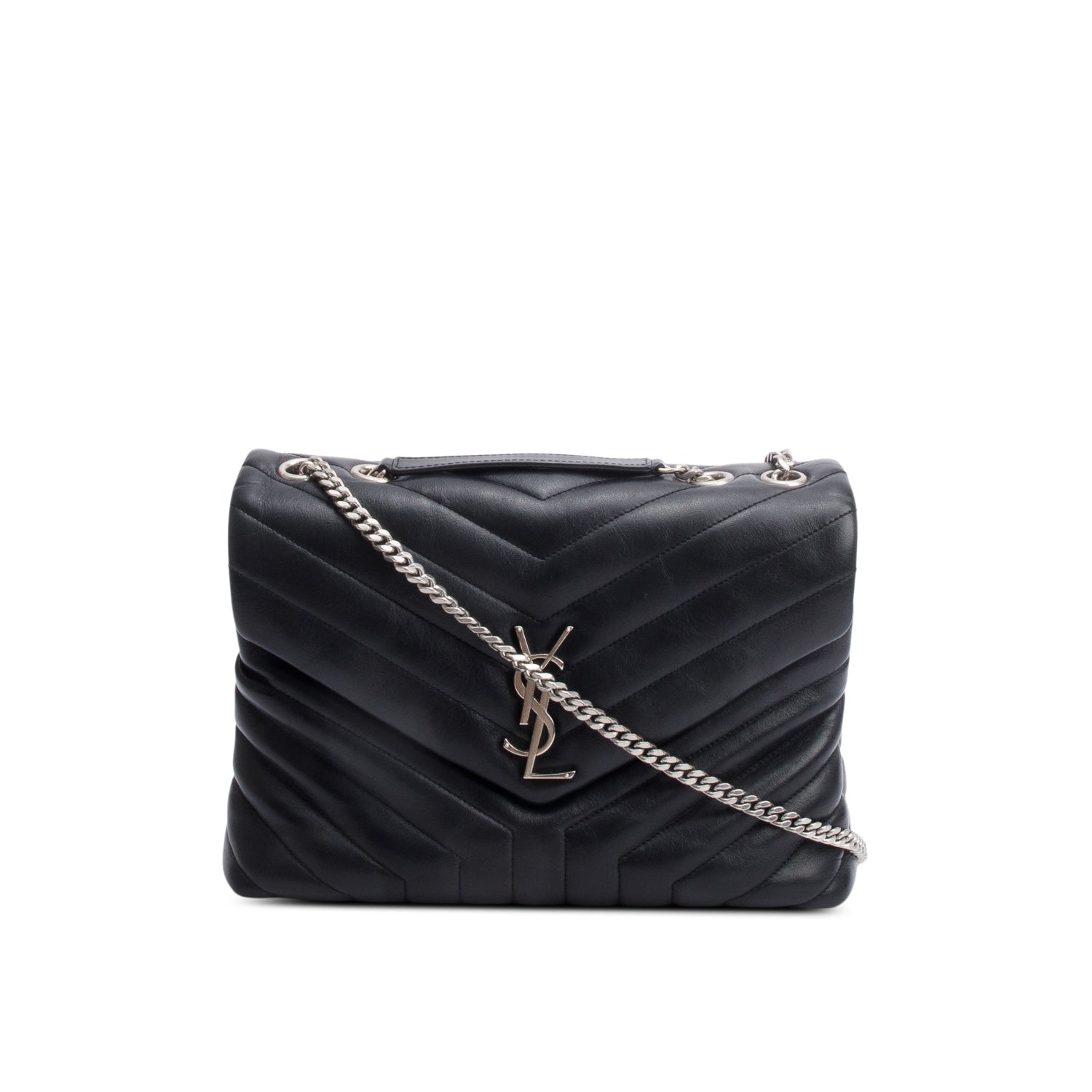 Saint Laurent Black Quilted Leather Medium Loulou Monogram Shoulder Bag