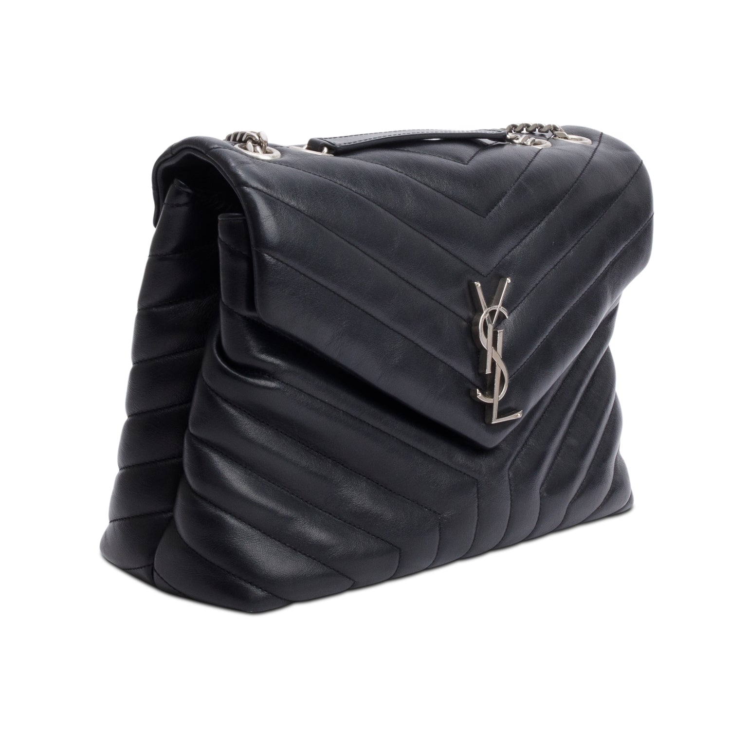 Saint Laurent Black Quilted Leather Medium Loulou Monogram Shoulder Bag