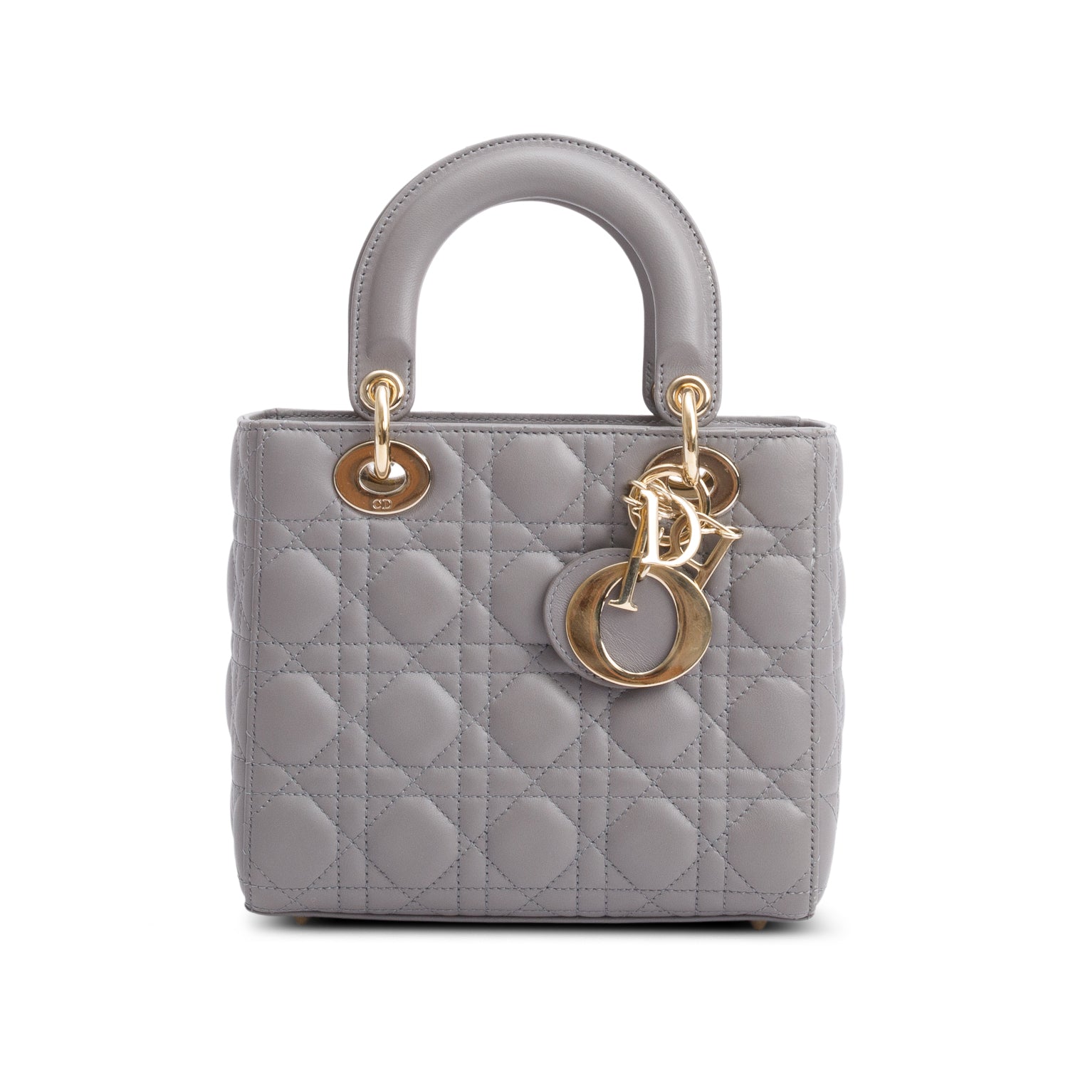 Christian Dior Grey Cannage Lambskin Leather Small Lady Dior My ABCDior Bag w/ Strap & Box