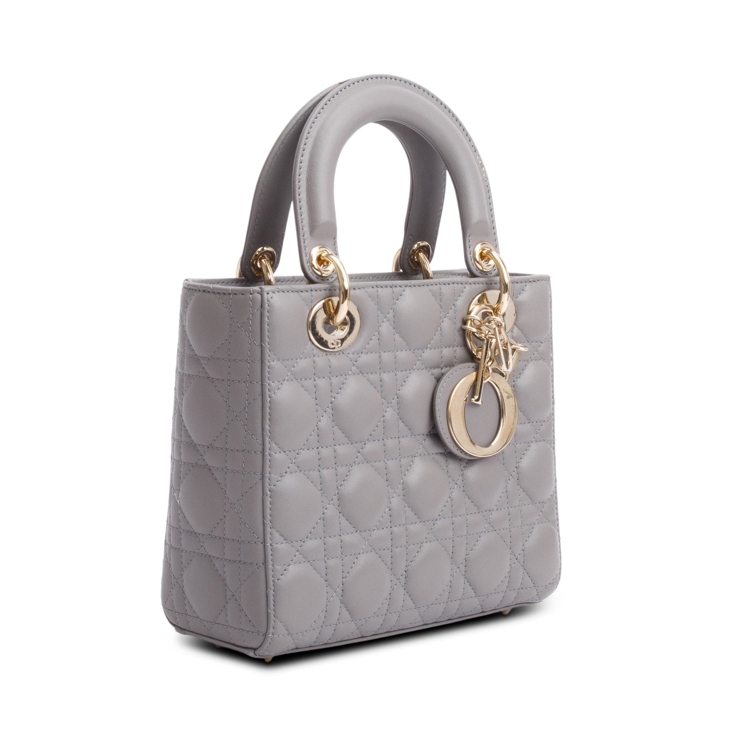 Christian Dior Grey Cannage Lambskin Leather Small Lady Dior My ABCDior Bag w/ Strap & Box