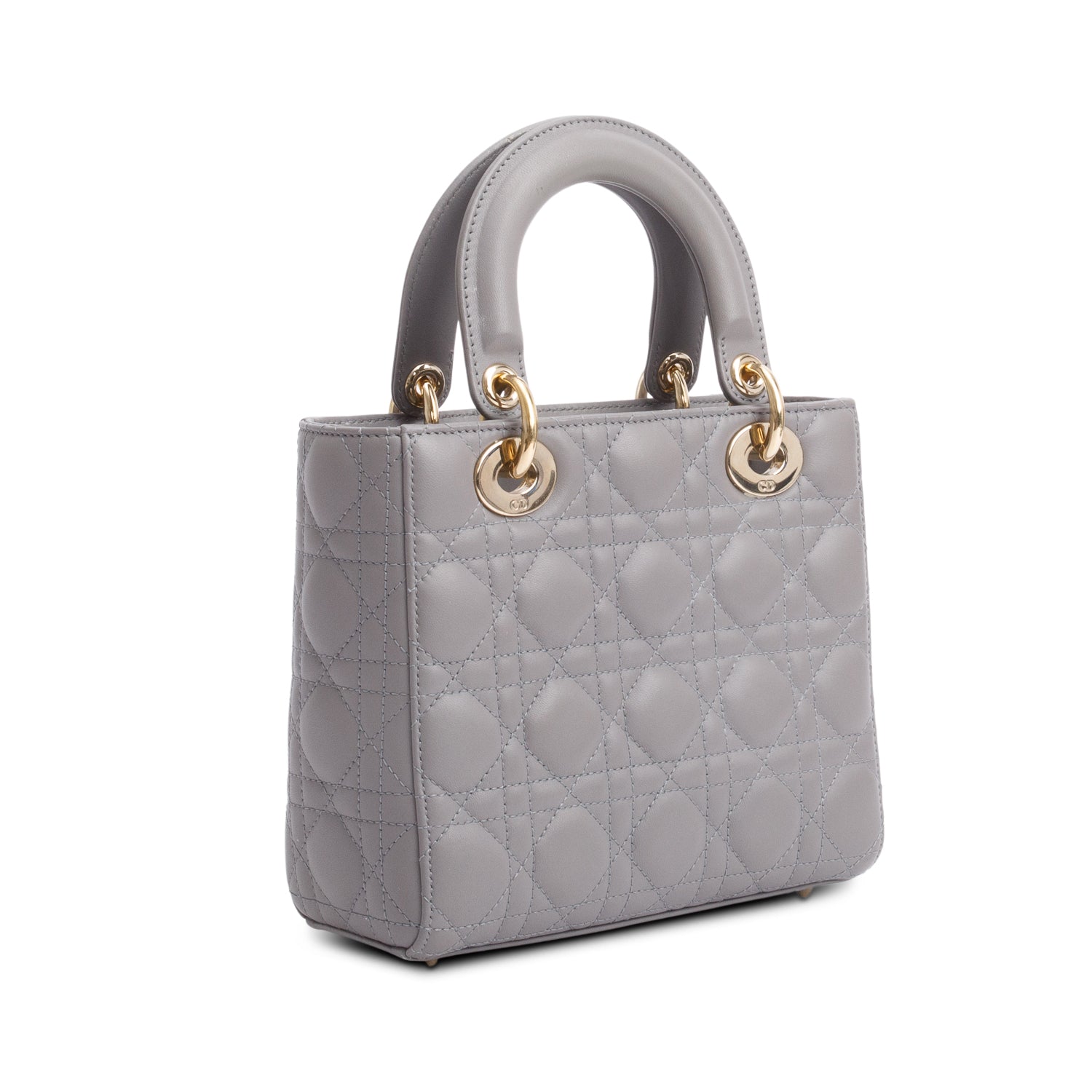 Christian Dior Grey Cannage Lambskin Leather Small Lady Dior My ABCDior Bag w/ Strap & Box