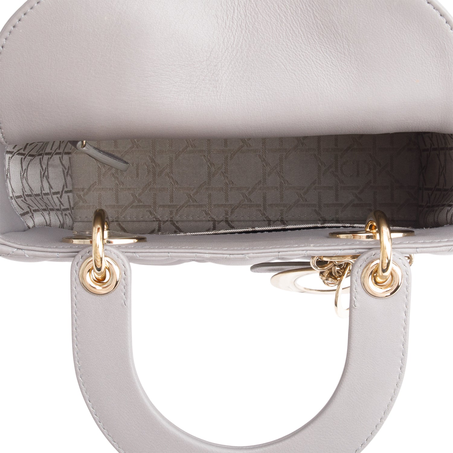 Christian Dior Grey Cannage Lambskin Leather Small Lady Dior My ABCDior Bag w/ Strap & Box