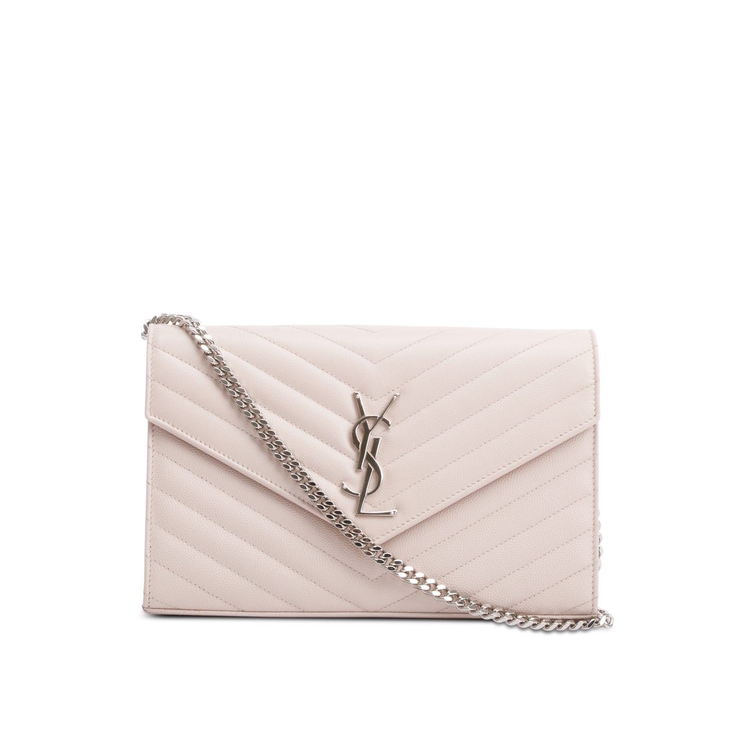 Saint Laurent Neutral Grain De Poudre Leather Classic Cassandre Envelope Chain Wallet