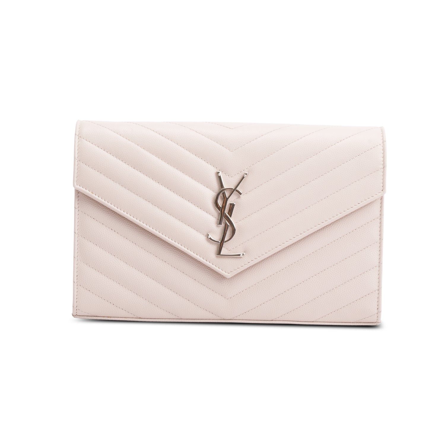 Saint Laurent Neutral Grain De Poudre Leather Classic Cassandre Envelope Chain Wallet