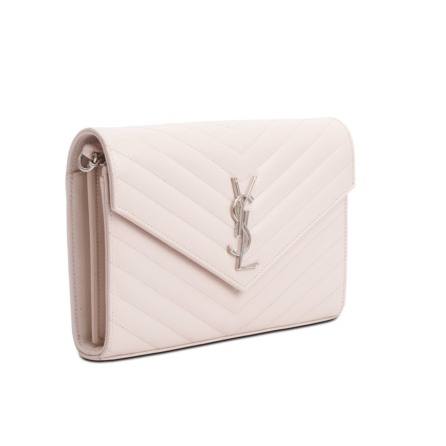 Saint Laurent Neutral Grain De Poudre Leather Classic Cassandre Envelope Chain Wallet