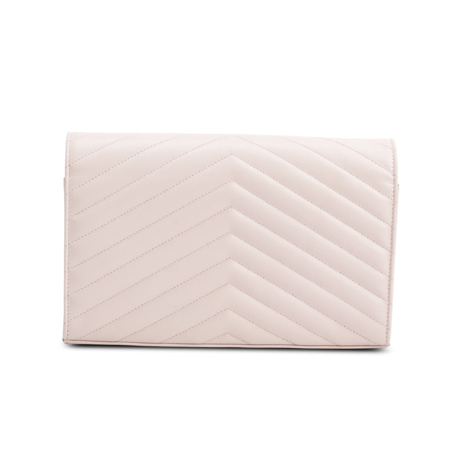 Saint Laurent Neutral Grain De Poudre Leather Classic Cassandre Envelope Chain Wallet