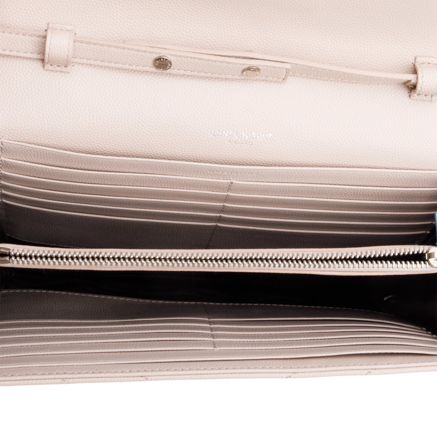 Saint Laurent Neutral Grain De Poudre Leather Classic Cassandre Envelope Chain Wallet