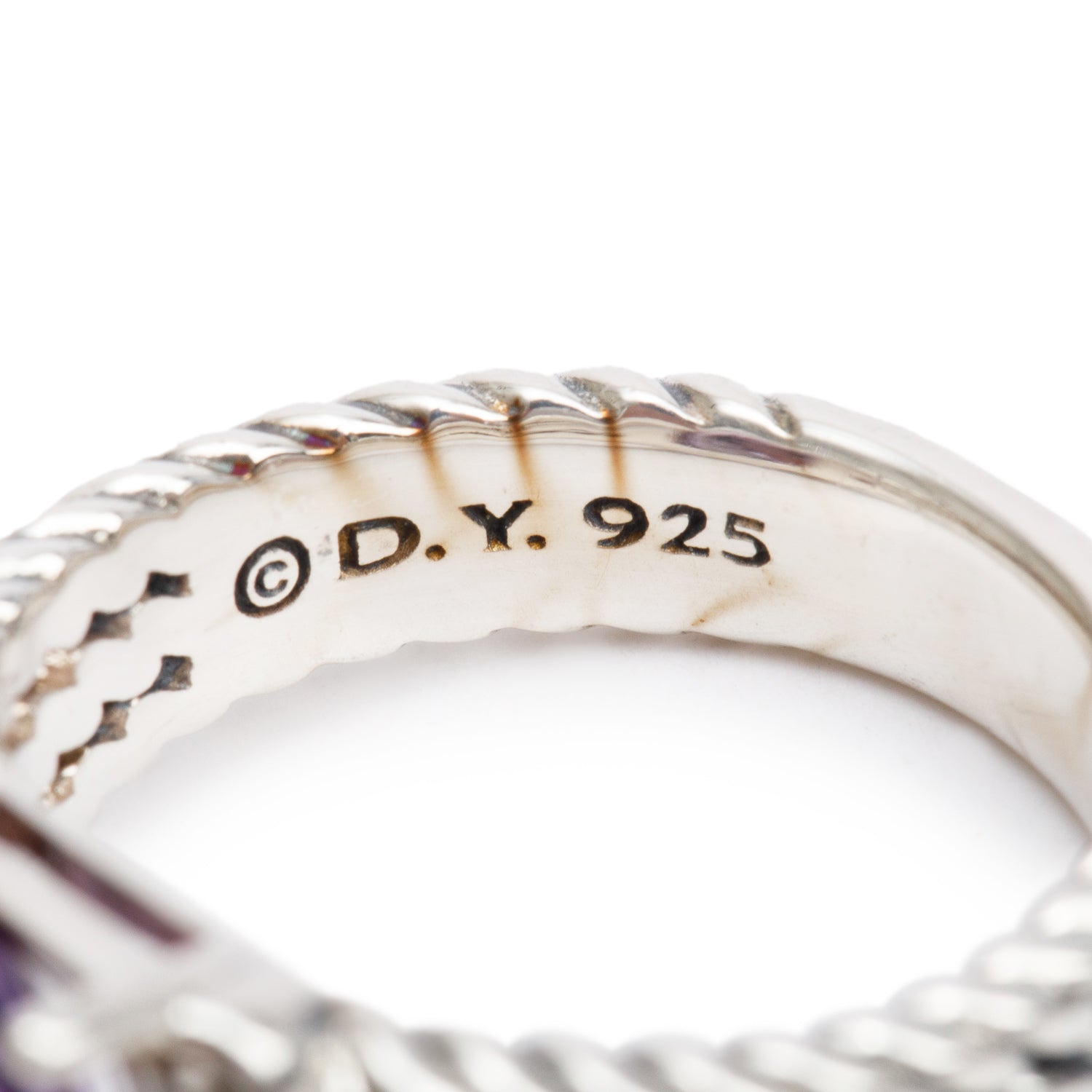 David Yurman Sterling Amethyst & Diamond Petite Wheaton Band Ring, 10 MM Size 5.75