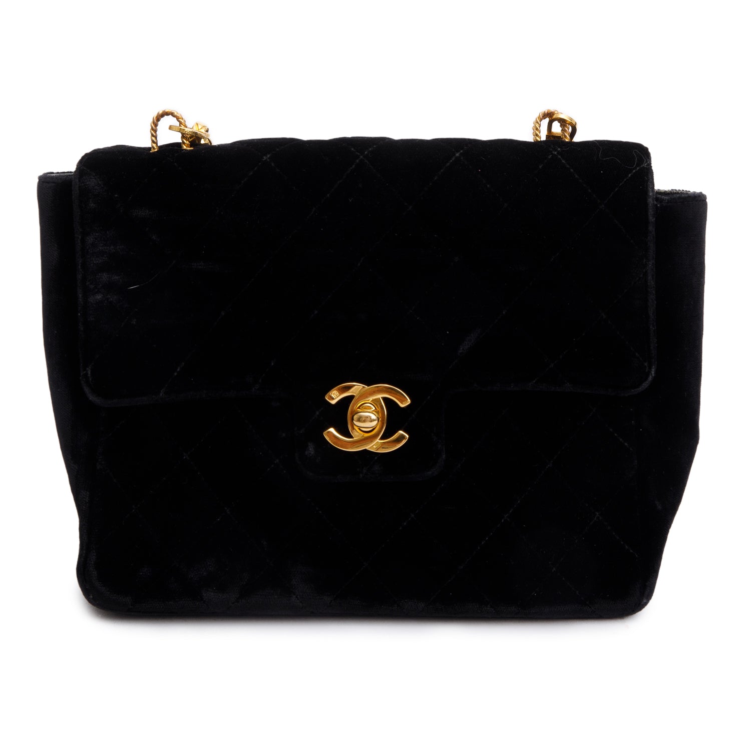 Chanel Vintage Black Quilted Velvet Small Square Single Flap Bag