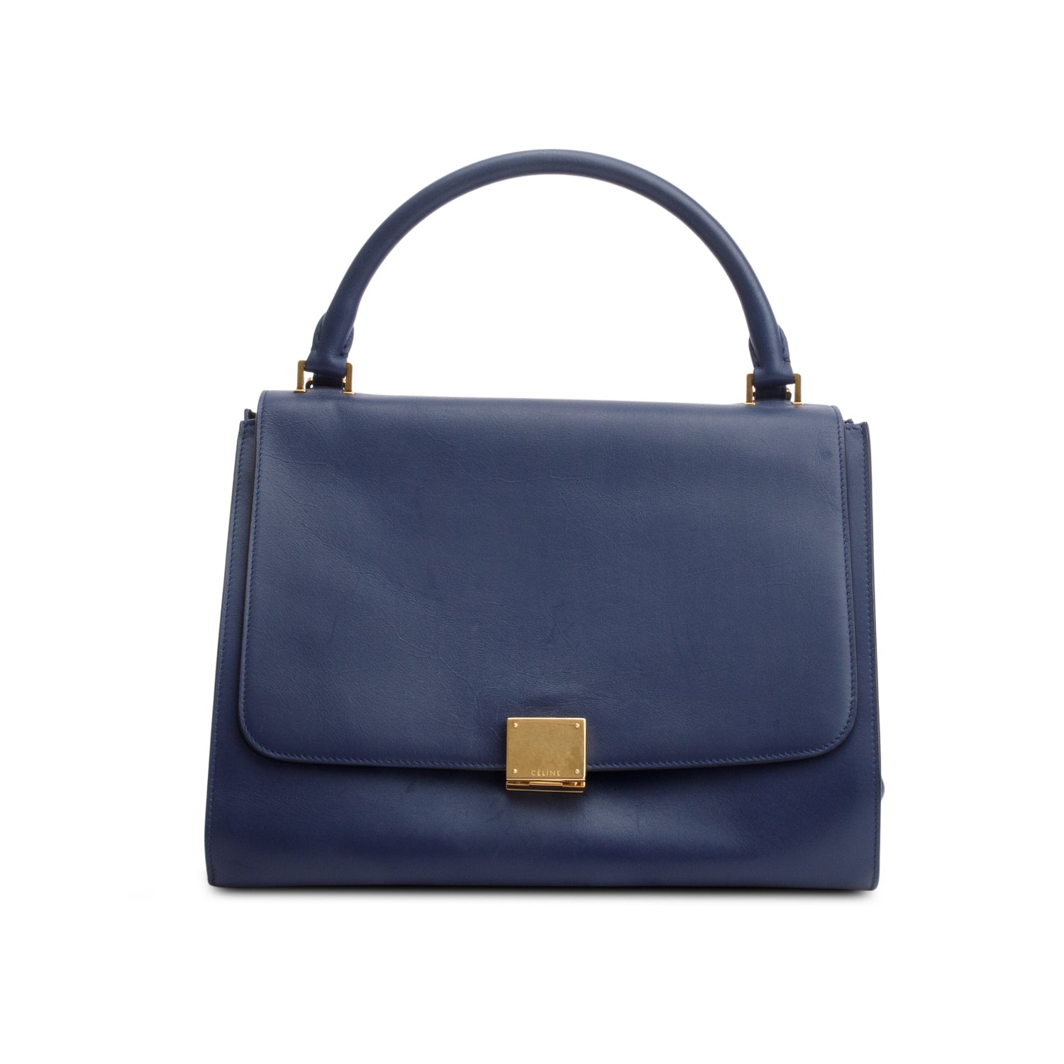 Celine Blue Calfskin Leather Medium Trapeze Bag w/ Strap