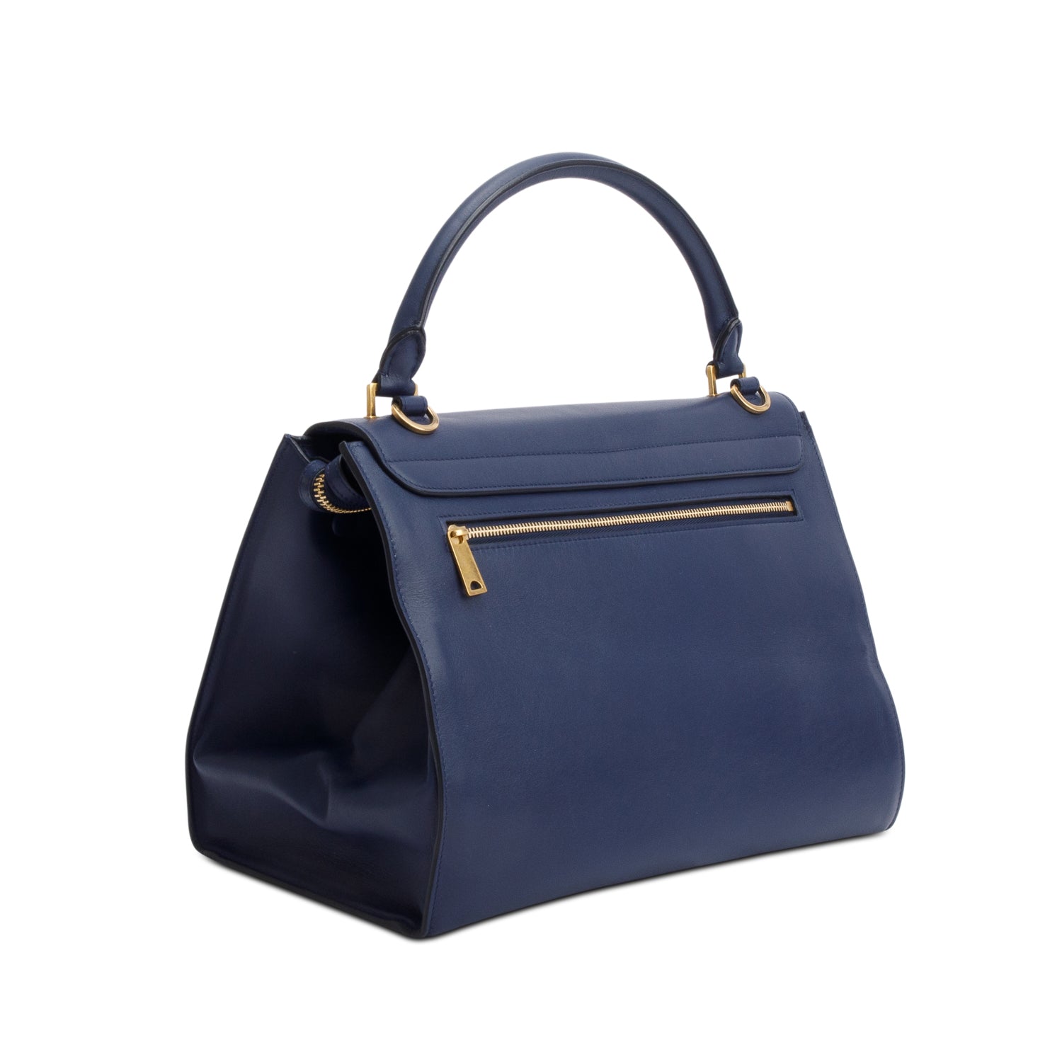 Celine Blue Calfskin Leather Medium Trapeze Bag w/ Strap