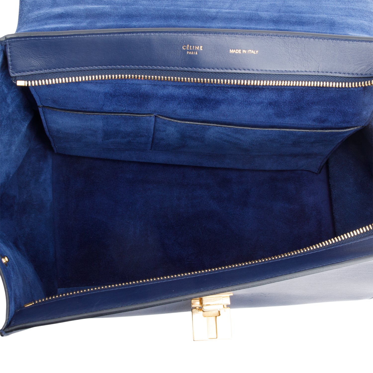 Celine Blue Calfskin Leather Medium Trapeze Bag w/ Strap