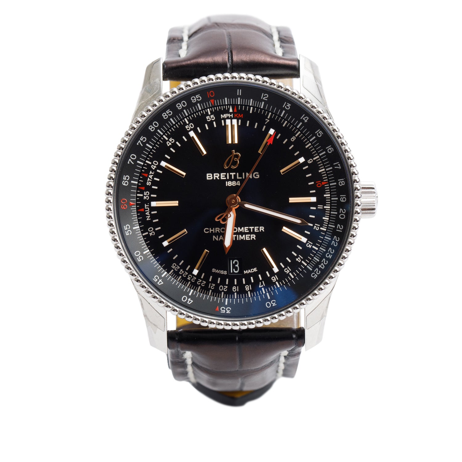 Breitling Stainless Steel Navitimer 41 MM Automatic Watch Black Dial A17326 w/ Box & Papers