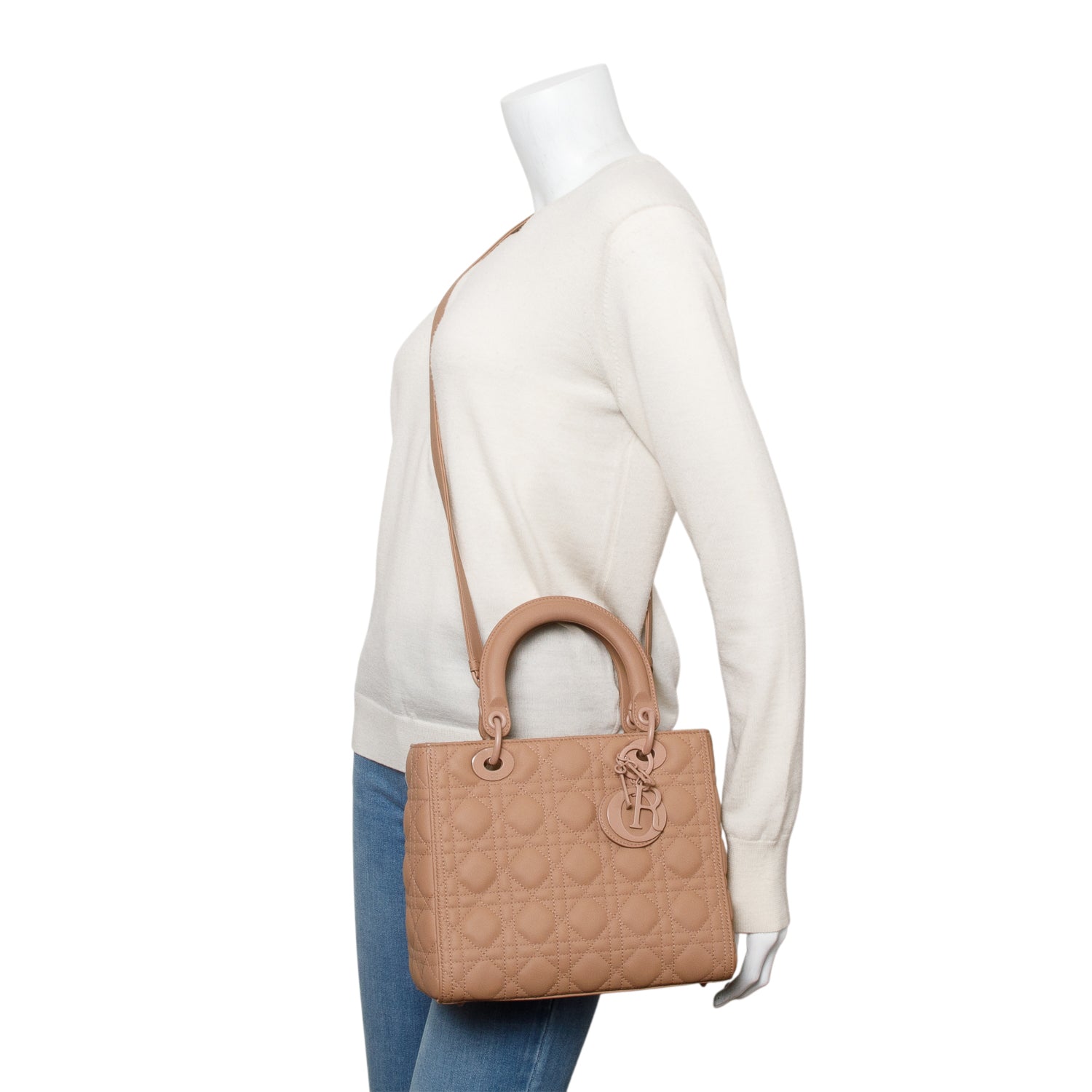 Christian Dior 2020 Blush Ultramatte Cannage Leather Medium Lady Dior Bag w/ Strap & Authenticity Card