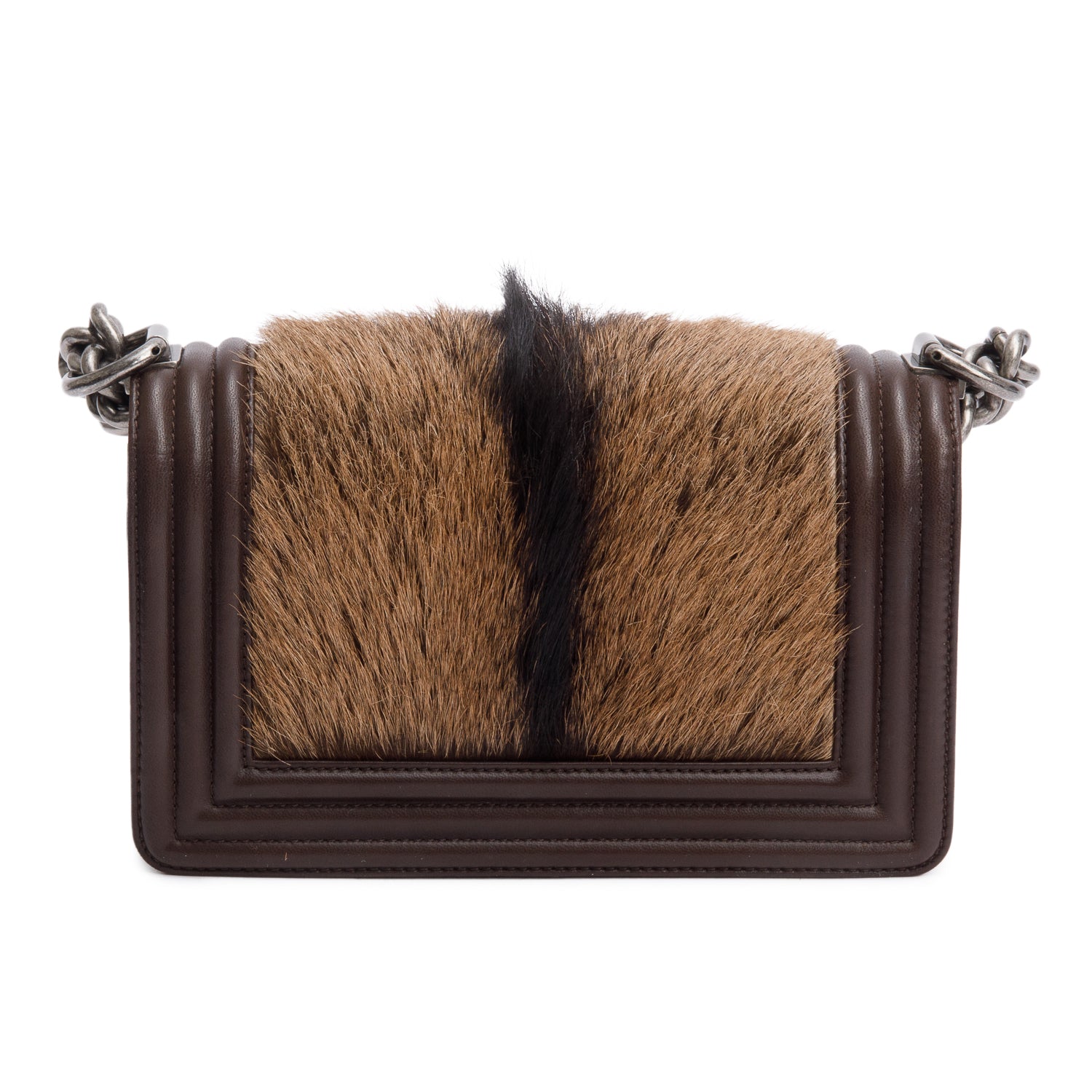 Chanel Brown Lambskin Leather Ponyhair Small Boy Bag w/ Authenticity Card